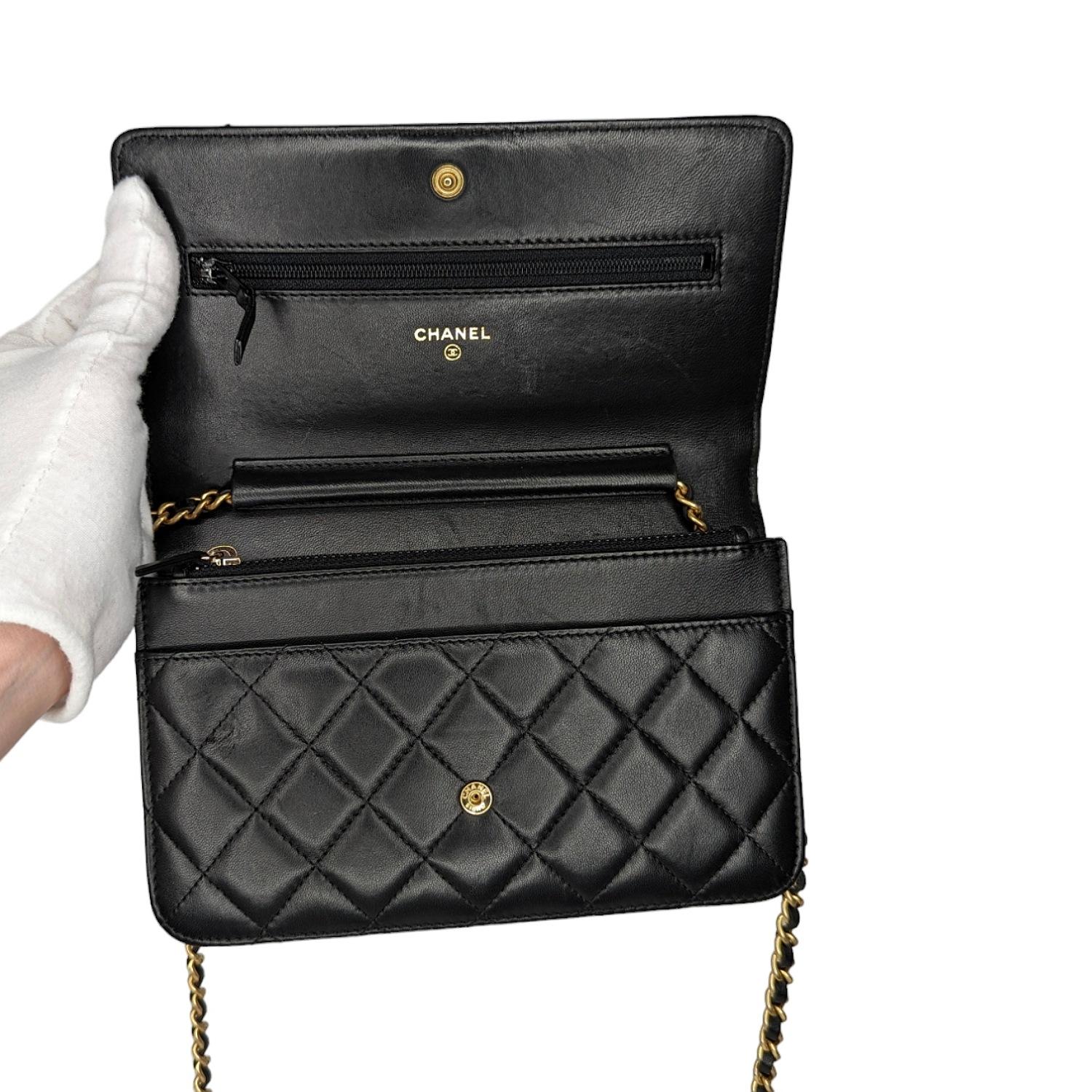 Chanel Lambskin Quilted Boy Wallet On Chain WOC Black 3