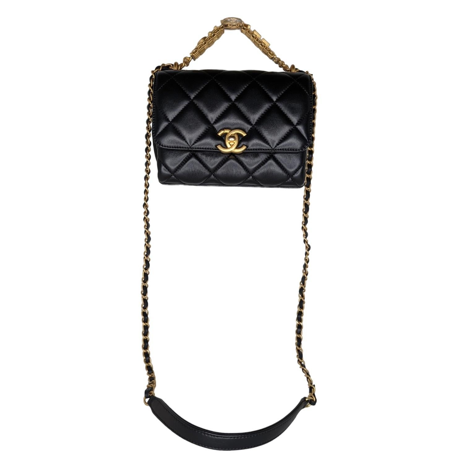 Chanel Lambskin Quilted CC Crystal Logo Chain Mini Flap In Excellent Condition In Scottsdale, AZ