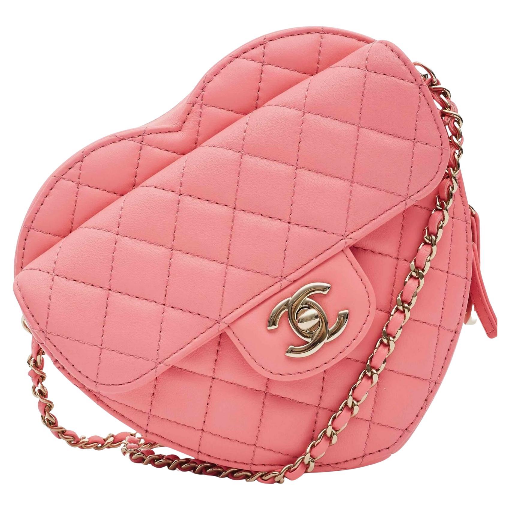 Chanel Lambskin Quilted CC In Love Heart Shoulder Bag Pink