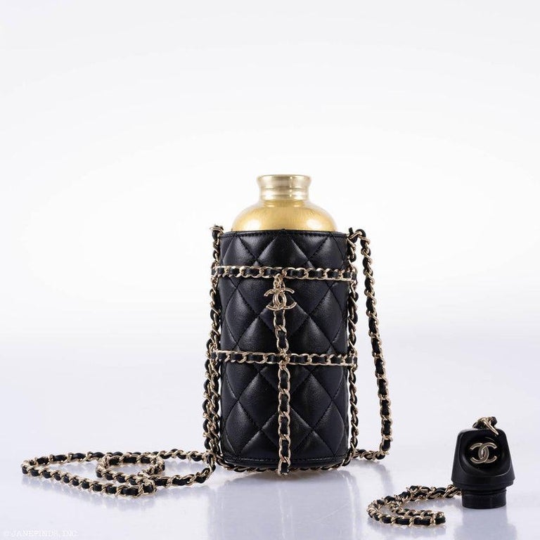 CHANEL Lambskin Quilted CC Water Bottle Black & Gold
