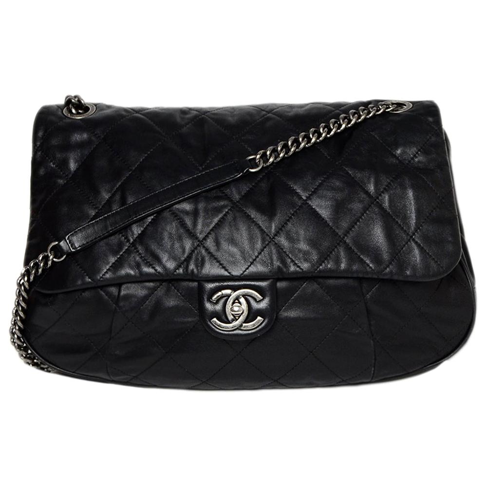CHANEL Calfskin Chevron Stitched Coco Waist Bag Black 394720