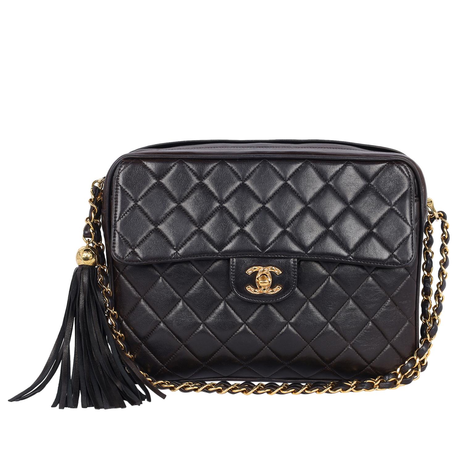 Chanel Lambskin Quilted Flap Camera Tassel Case Shoulder Bag Black In Good Condition For Sale In Salt Lake Cty, UT