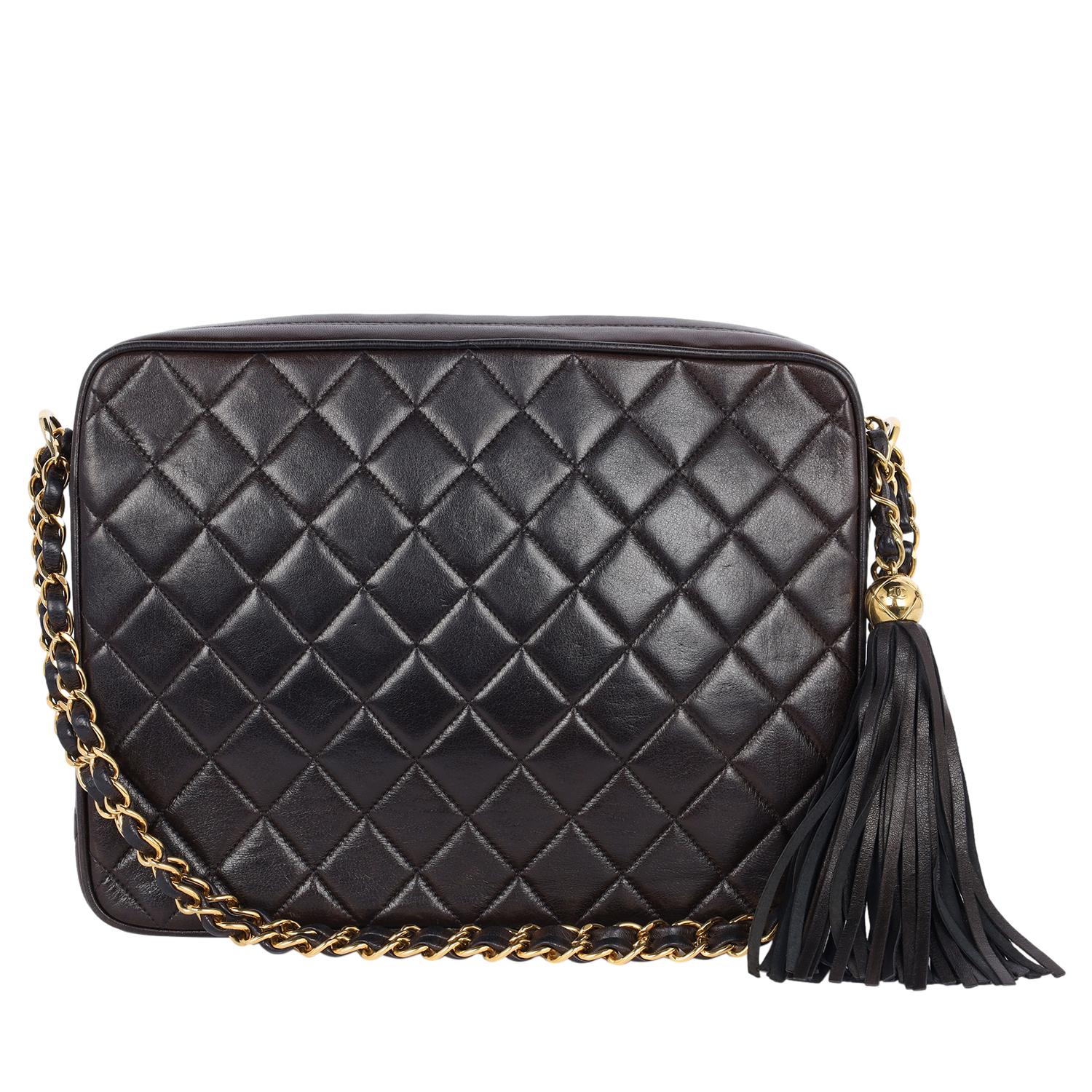 Chanel Lambskin Quilted Flap Camera Tassel Case Shoulder Bag Black For Sale 3
