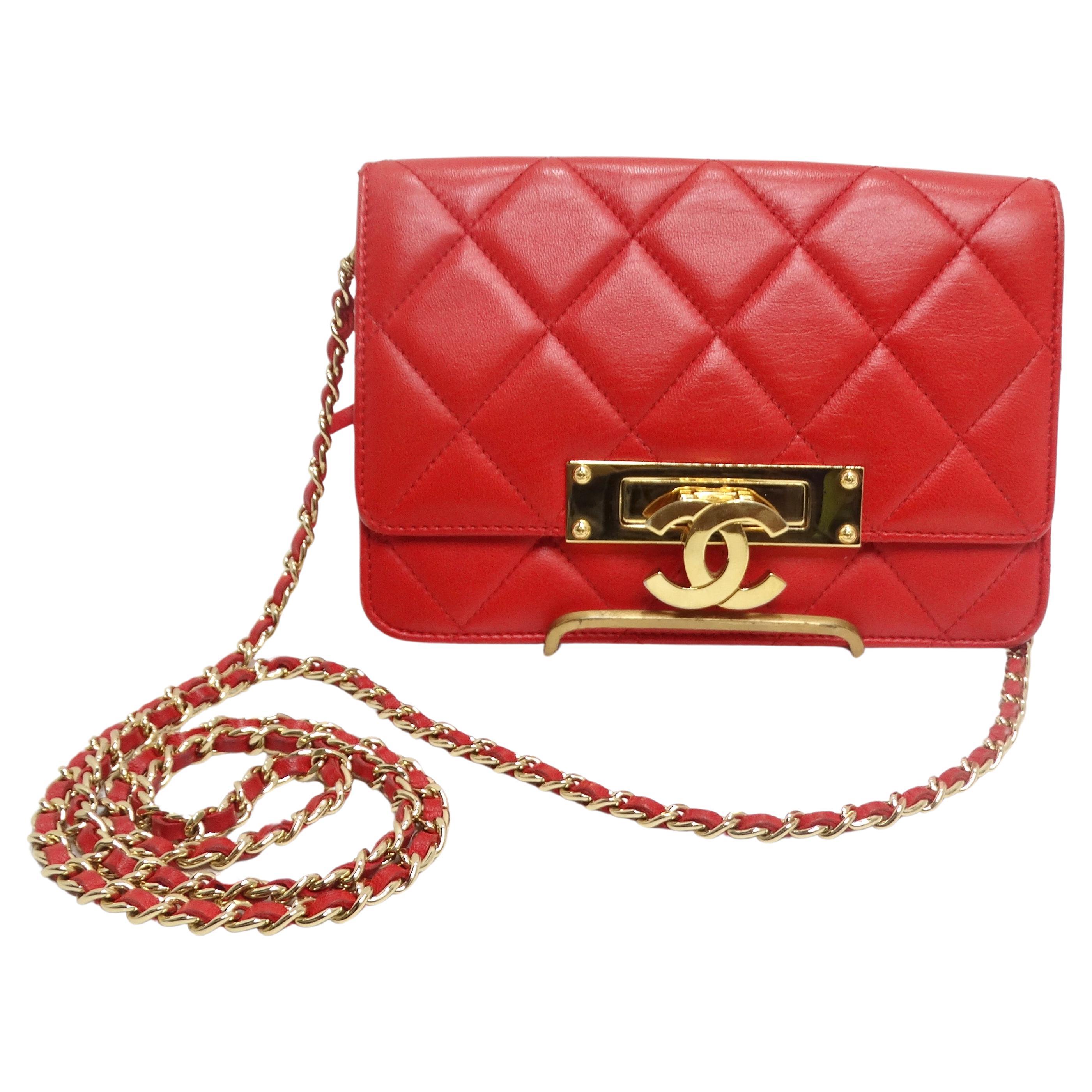 Chanel Lambskin Quilted Golden Class Wallet on Chain Red For Sale