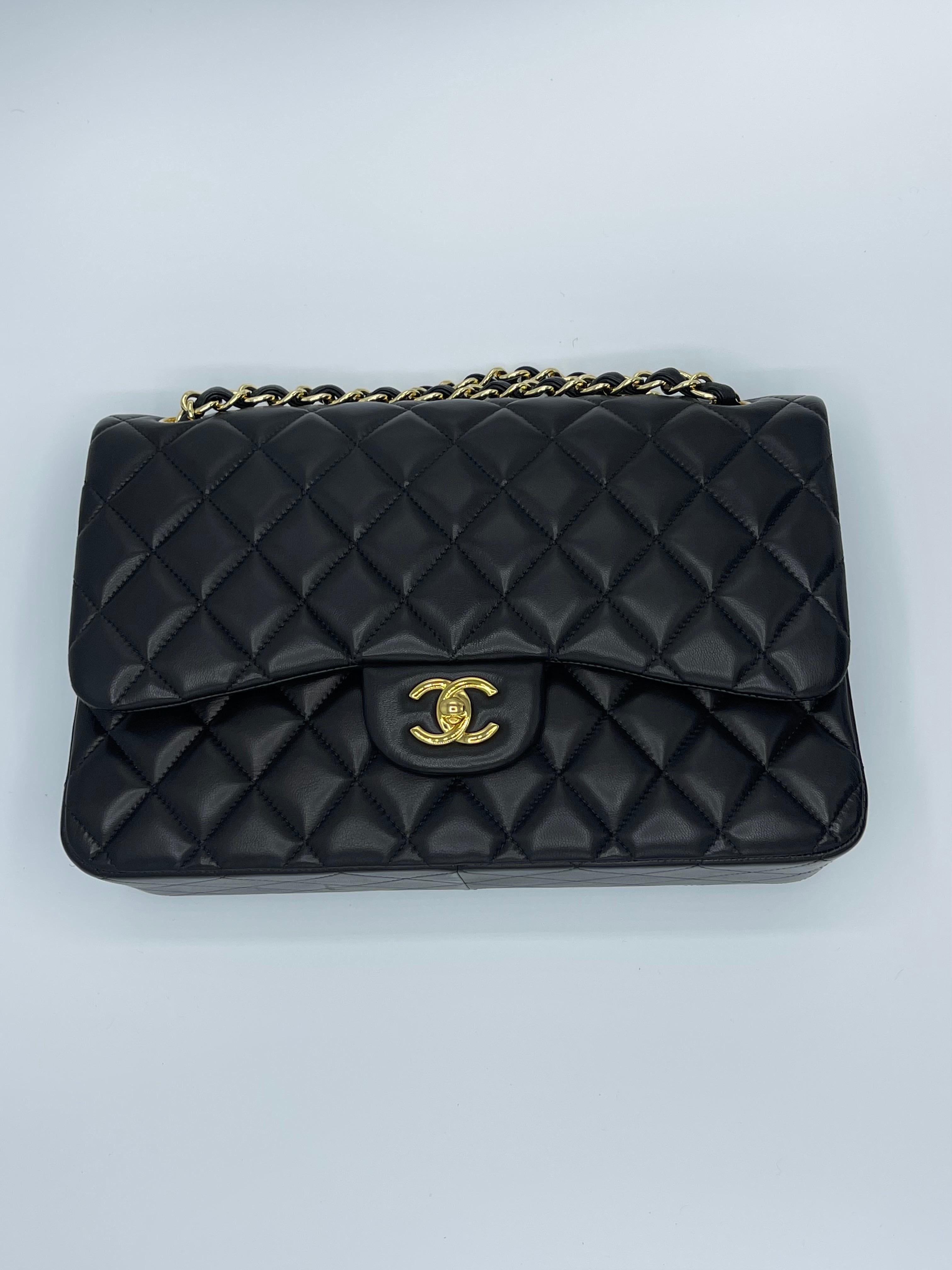 Chanel Lambskin Quilted Jumbo Double Flap Black  1