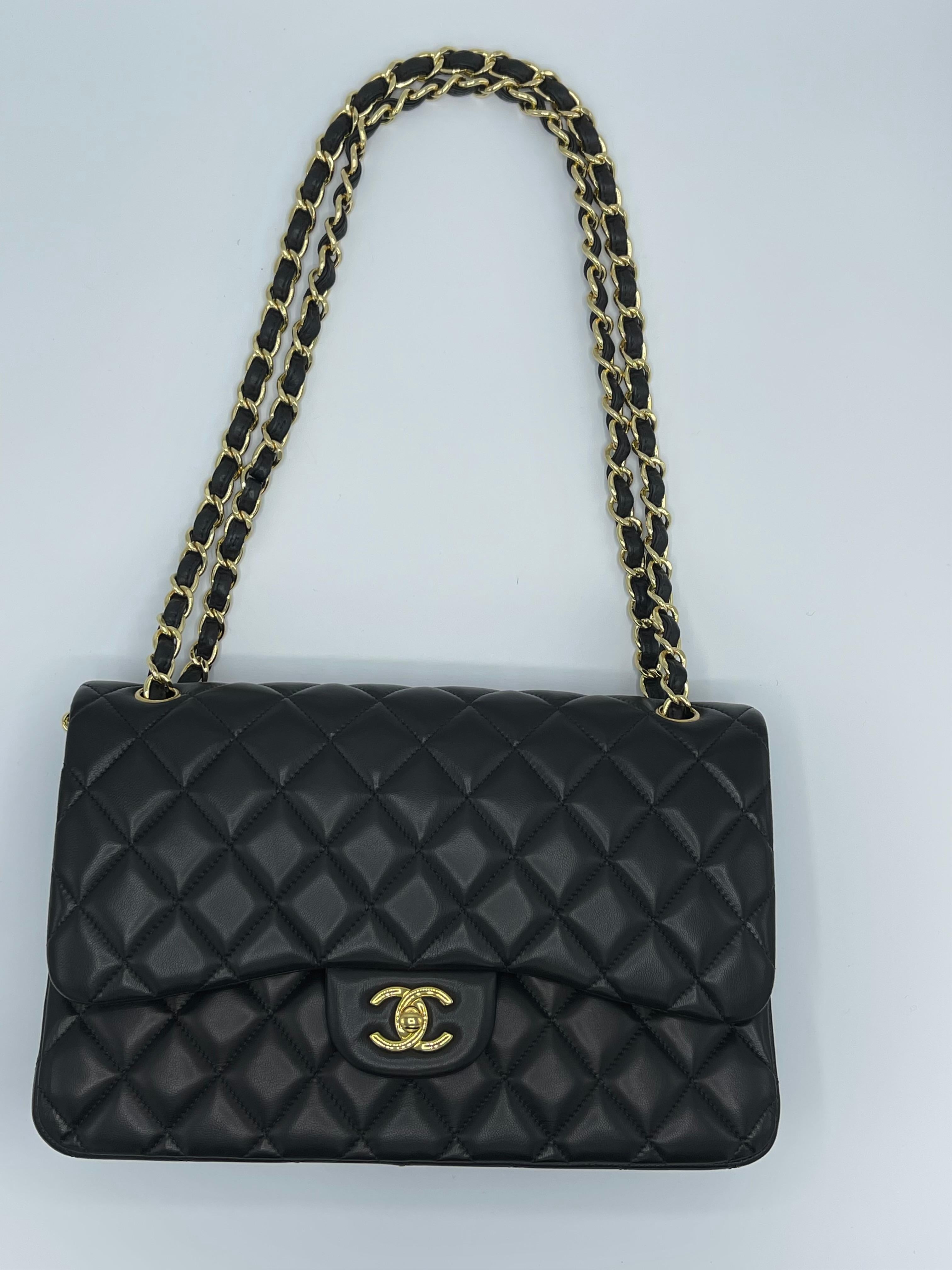 Chanel Lambskin Quilted Jumbo Double Flap Black  2
