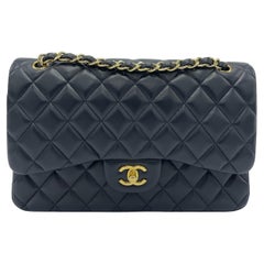 Chanel Lambskin Quilted Jumbo Double Flap Black 