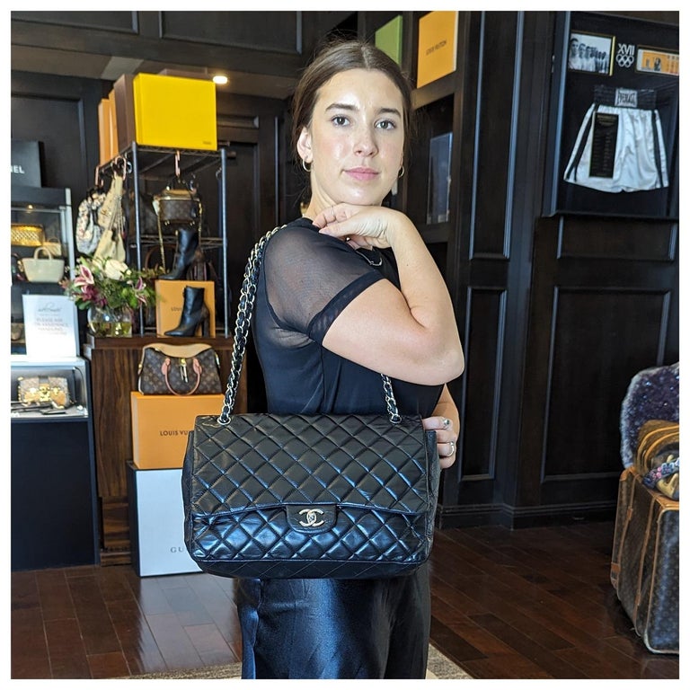 Chanel Lambskin Quilted Maxi Classic Single Flap Black For Sale at