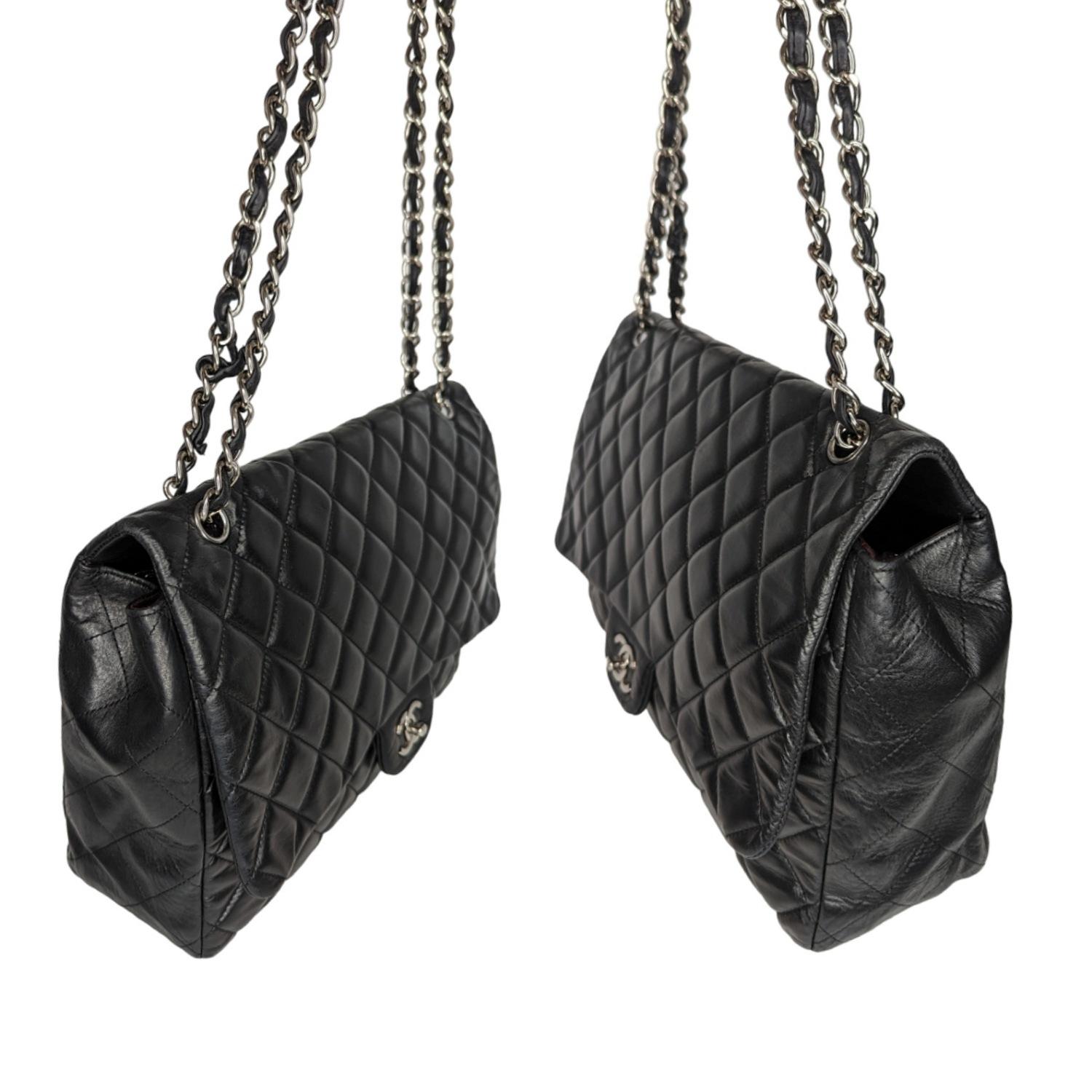 Chanel Lambskin Quilted Maxi Classic Single Flap Black In Good Condition For Sale In Scottsdale, AZ