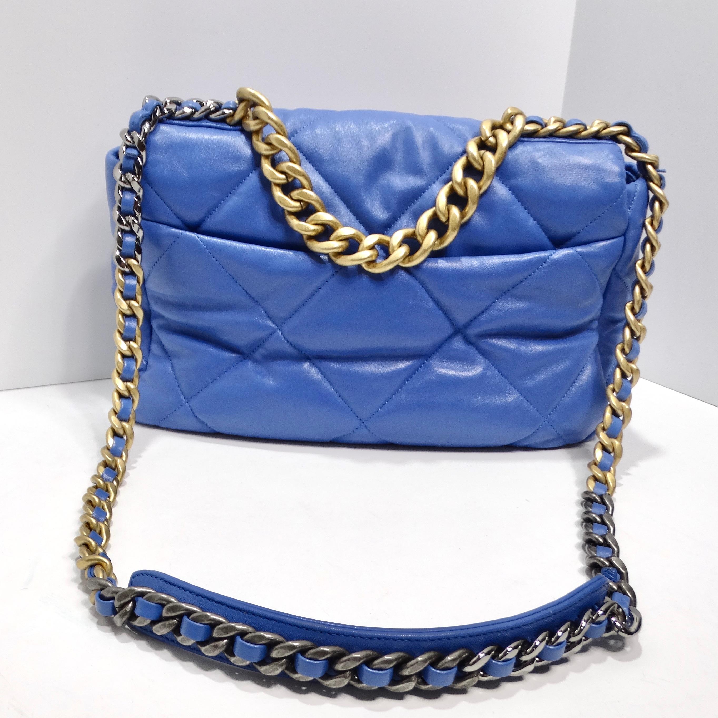 Chanel Lambskin Quilted Medium 19 Flap Bag Blue For Sale 8