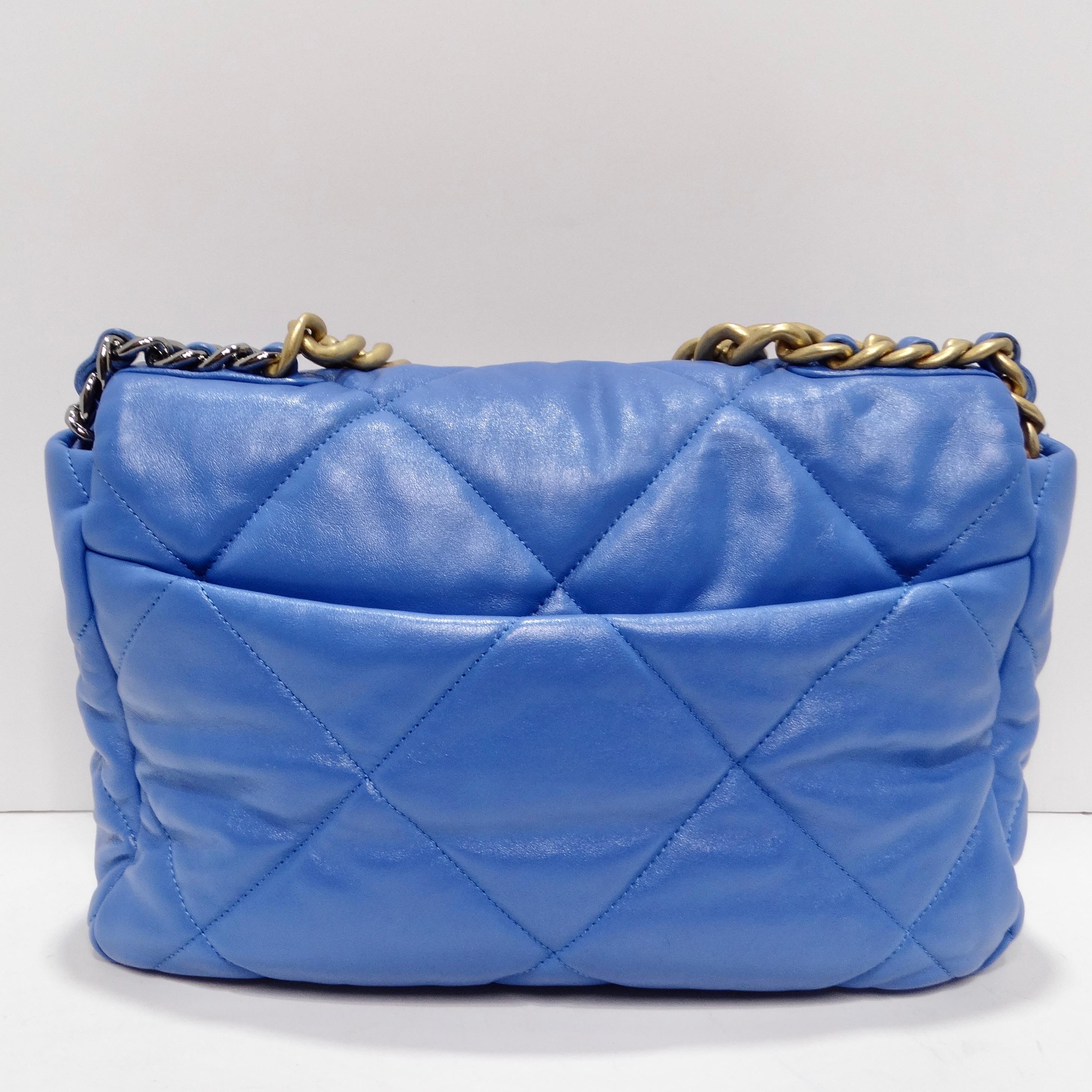 Chanel Lambskin Quilted Medium 19 Flap Bag Blue In Excellent Condition For Sale In Scottsdale, AZ