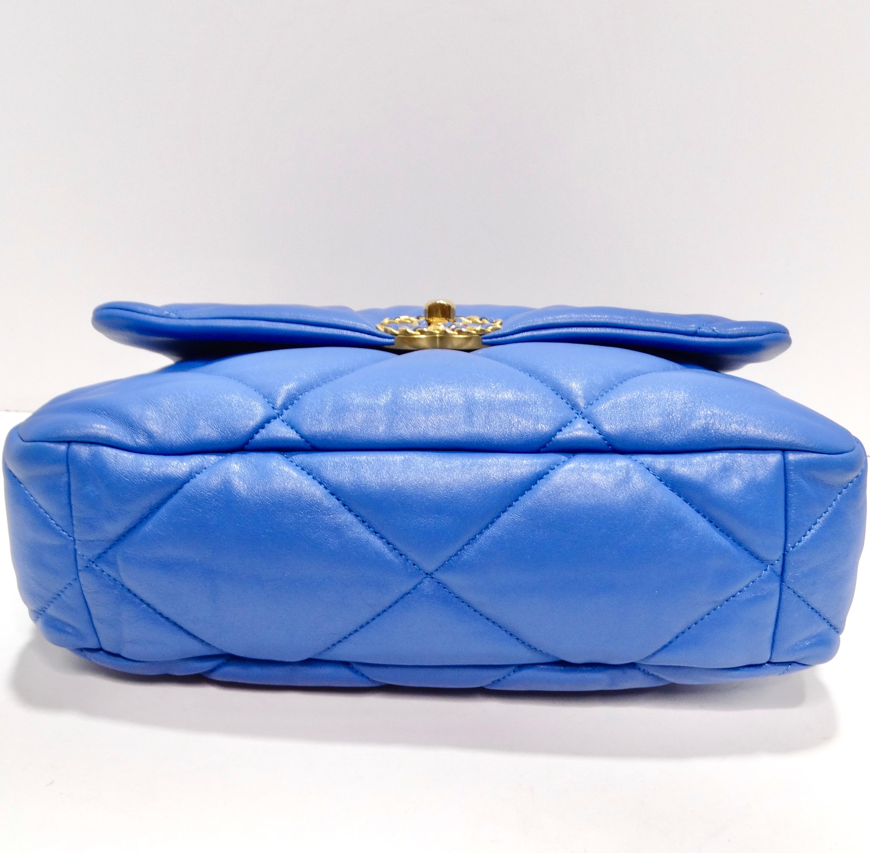 Women's or Men's Chanel Lambskin Quilted Medium 19 Flap Bag Blue For Sale