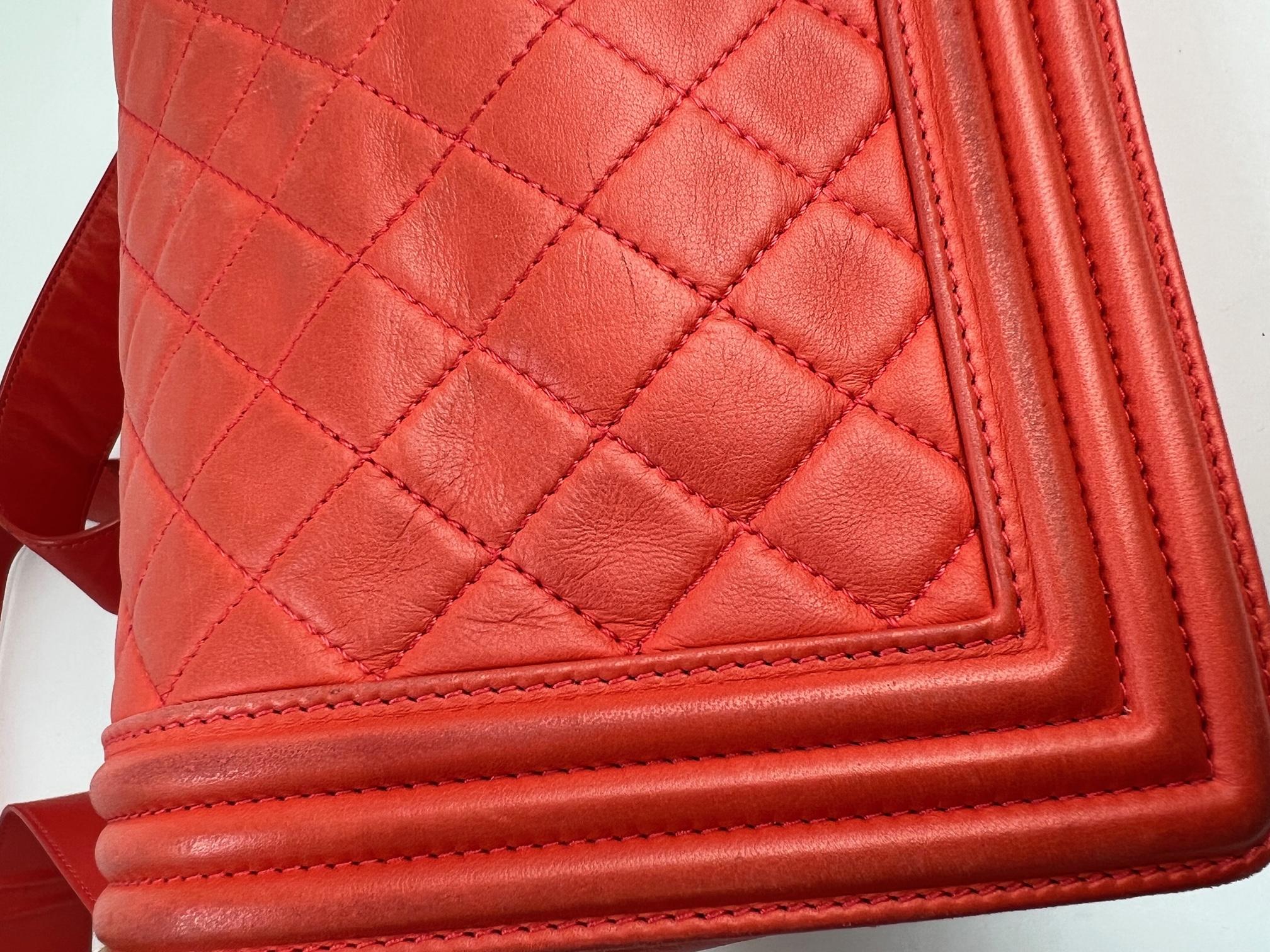 CHANEL Lambskin Quilted Medium Boy Red Flap Bag For Sale 7