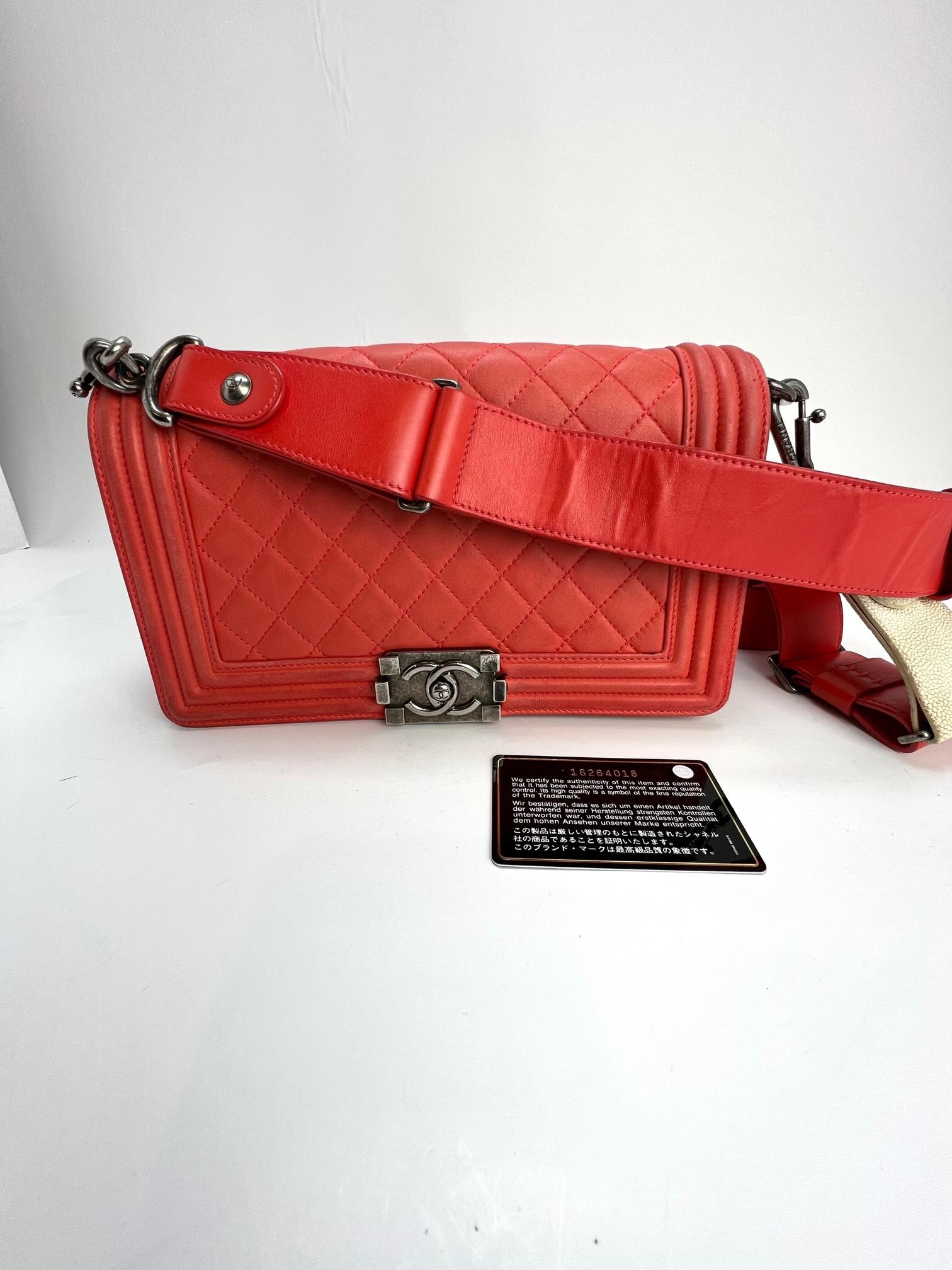 CHANEL Lambskin Quilted Medium Boy Red Flap Bag For Sale 8
