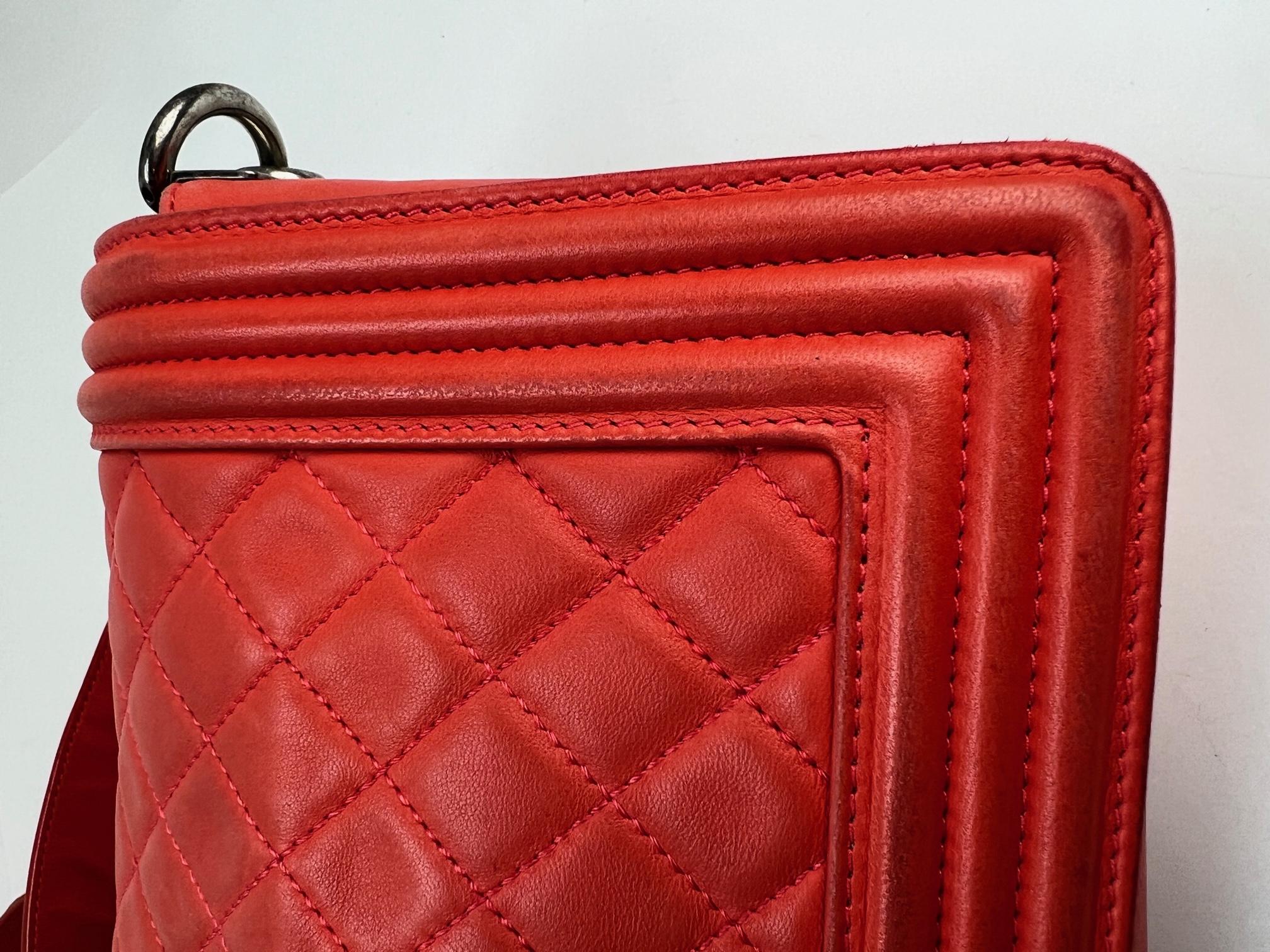 CHANEL Lambskin Quilted Medium Boy Red Flap Bag For Sale 9
