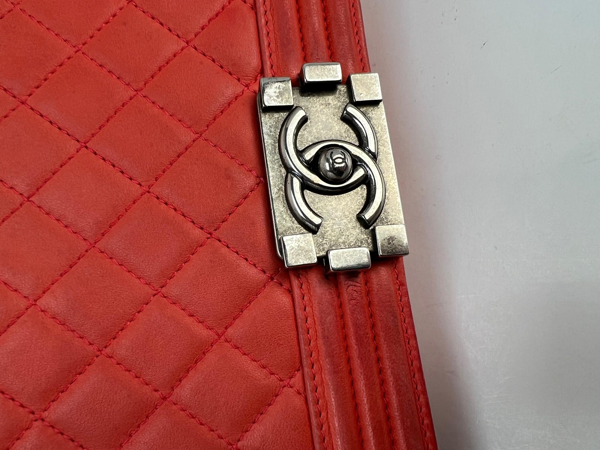 CHANEL Lambskin Quilted Medium Boy Red Flap Bag For Sale 11