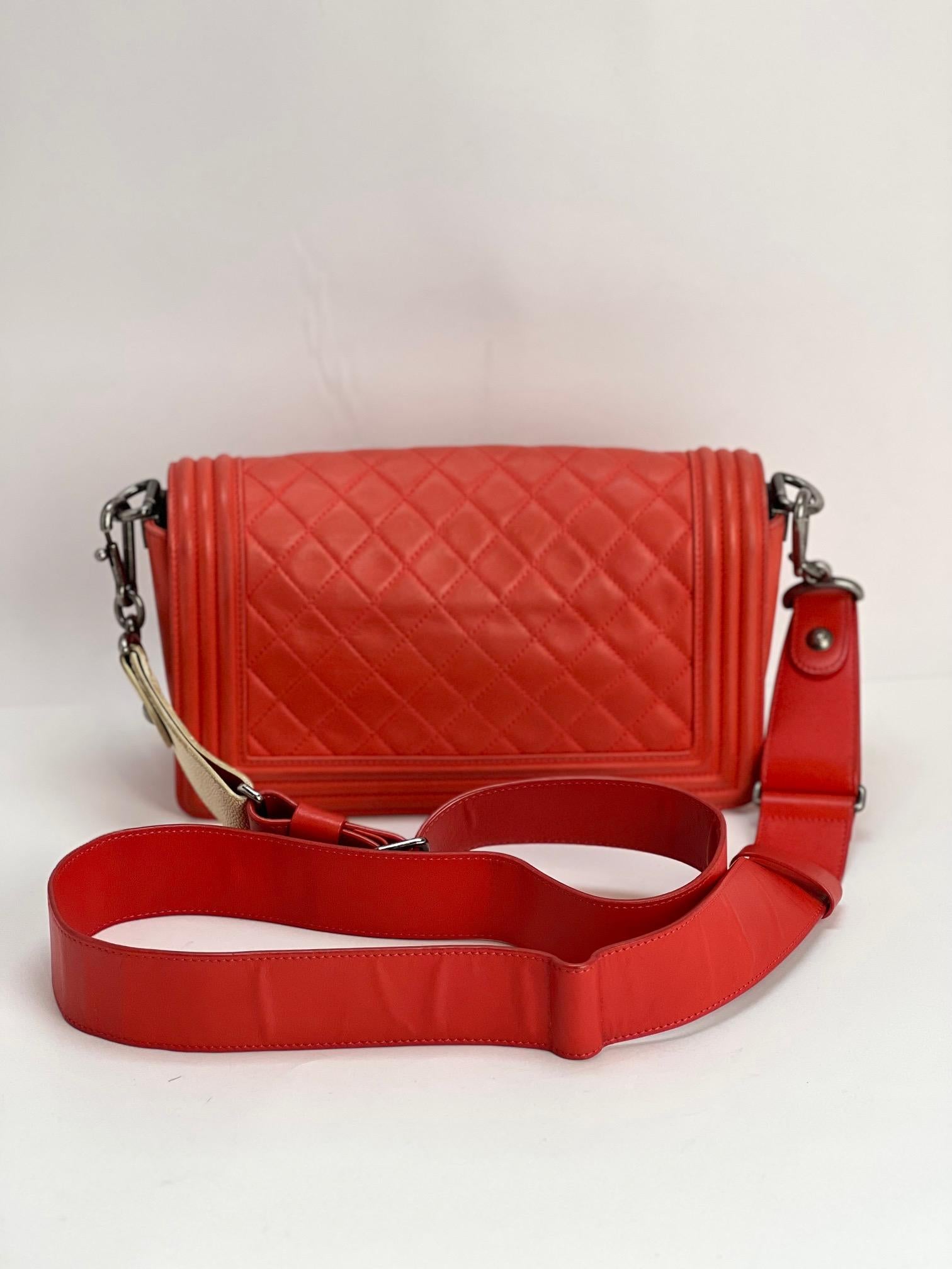 CHANEL Lambskin Quilted Medium Boy Red Flap Bag For Sale 12