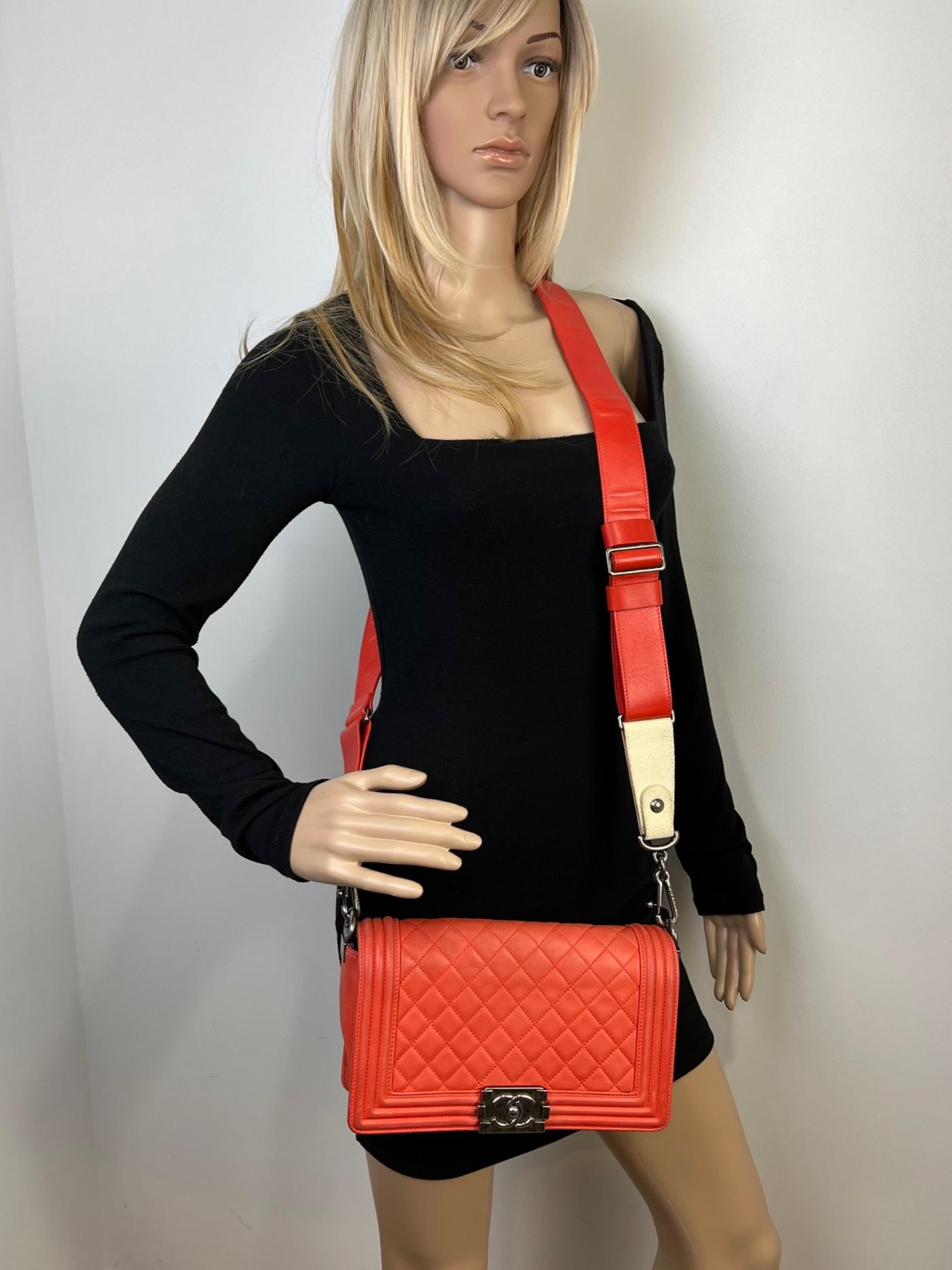 CHANEL Lambskin Quilted Medium Boy Red Flap Bag For Sale 3