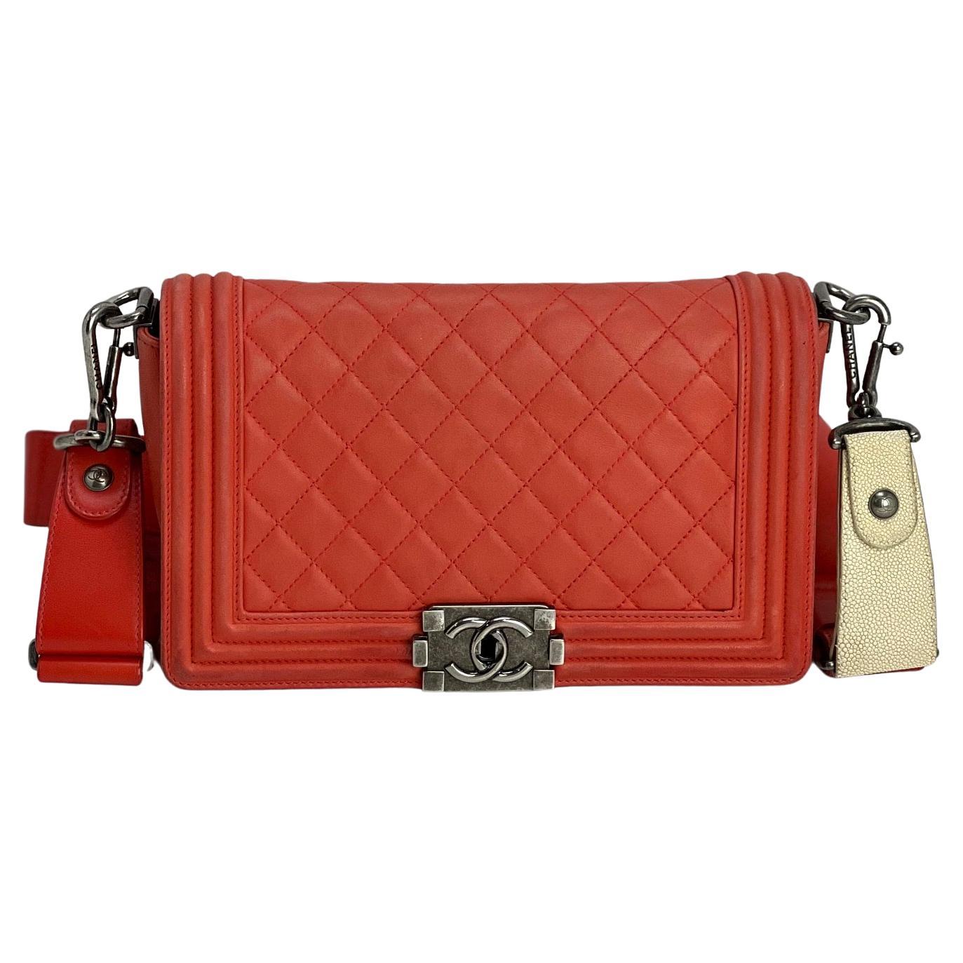 CHANEL Lambskin Quilted Medium Boy Red Flap Bag For Sale