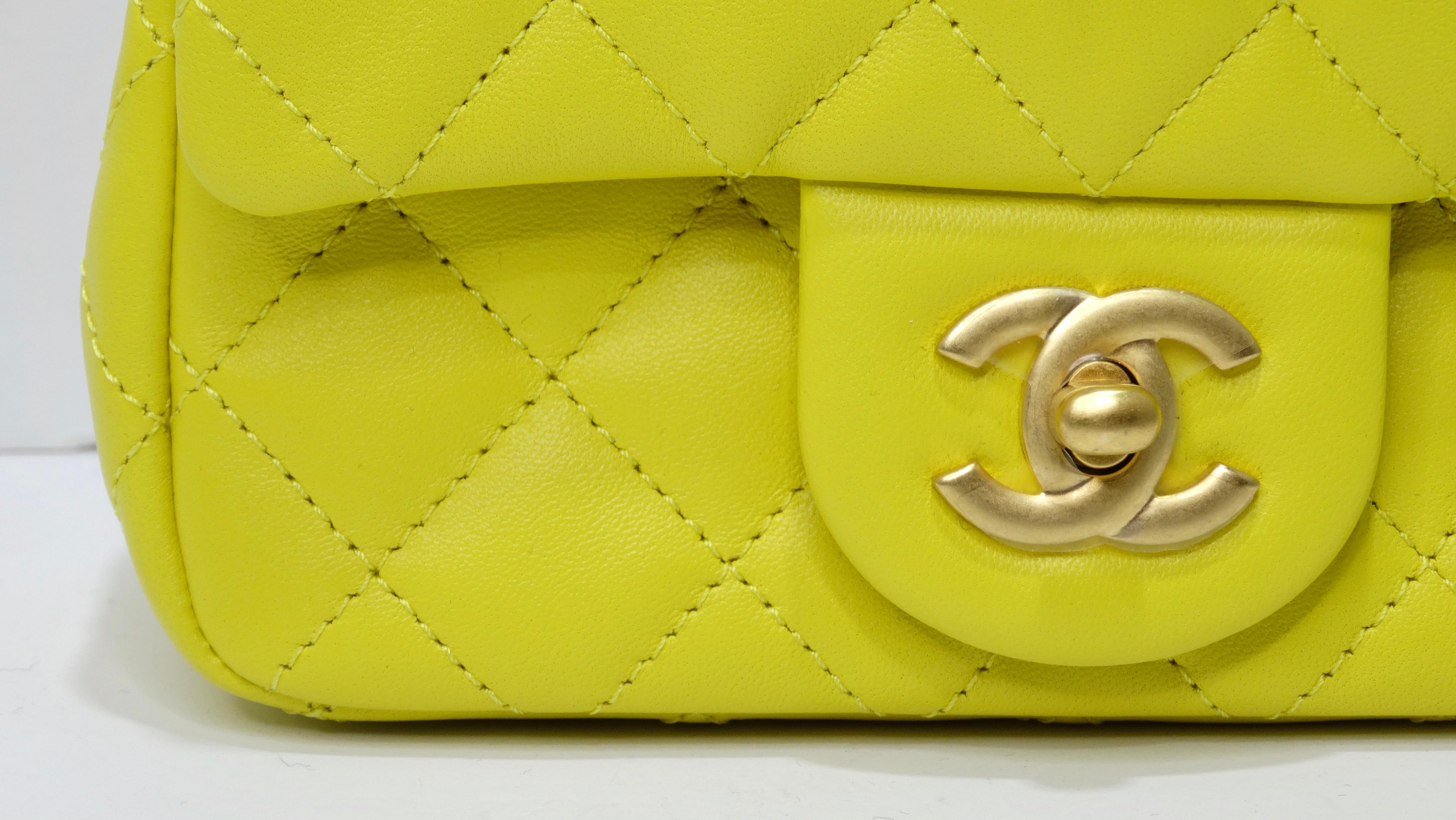 This is the most amazing and luxurious handbag from the House of Chanel! Don't miss out on the chance to have a piece of Chanel history with this contemporary gem! This is an authentic CHANEL Lambskin Quilted Mini CC Pearl Crush Flap in yellow. This