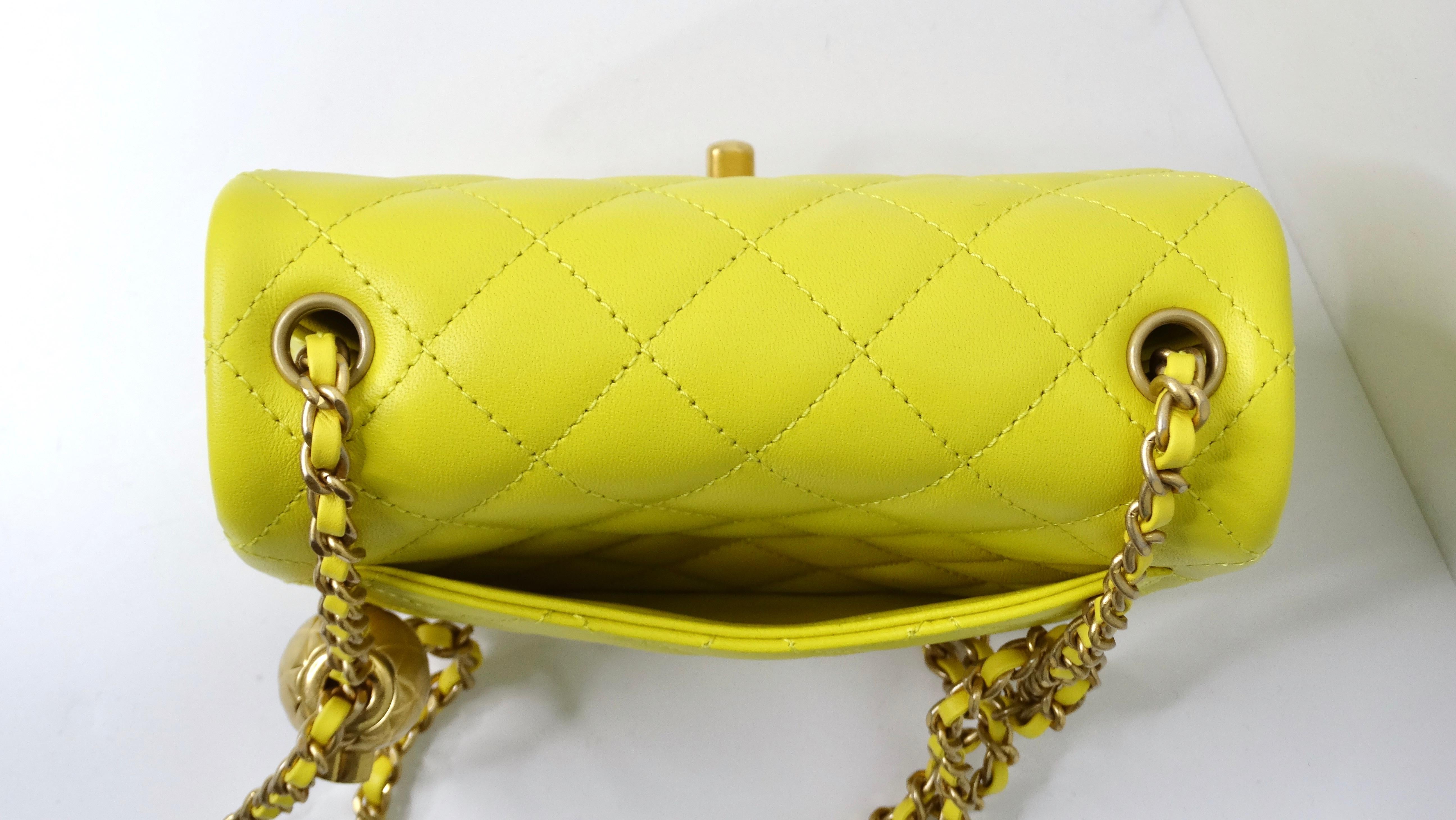 CHANEL Lambskin Quilted Mini CC Pearl Crush Flap Yellow In Excellent Condition In Scottsdale, AZ