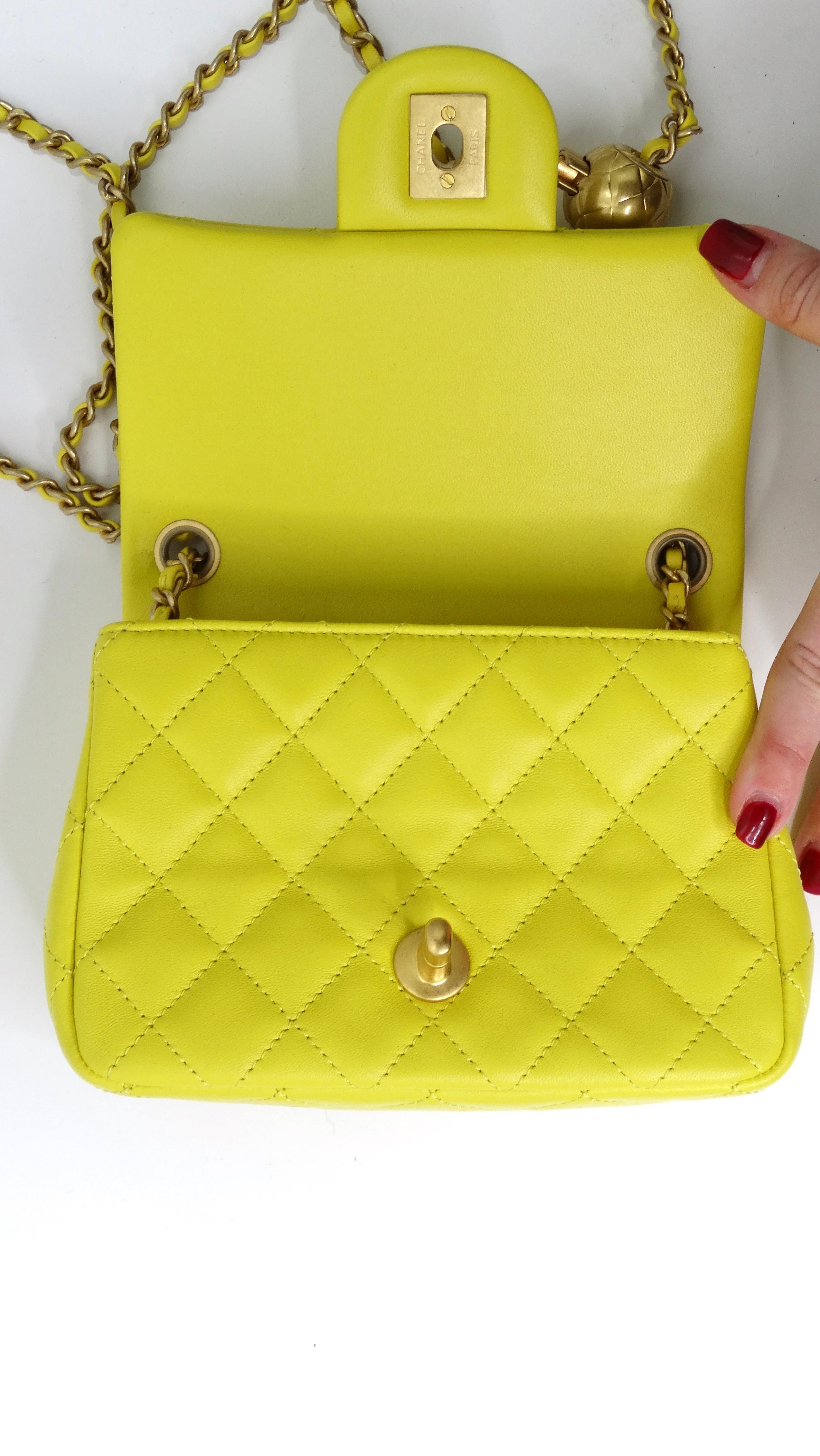 CHANEL Lambskin Quilted Mini CC Pearl Crush Flap Yellow 2