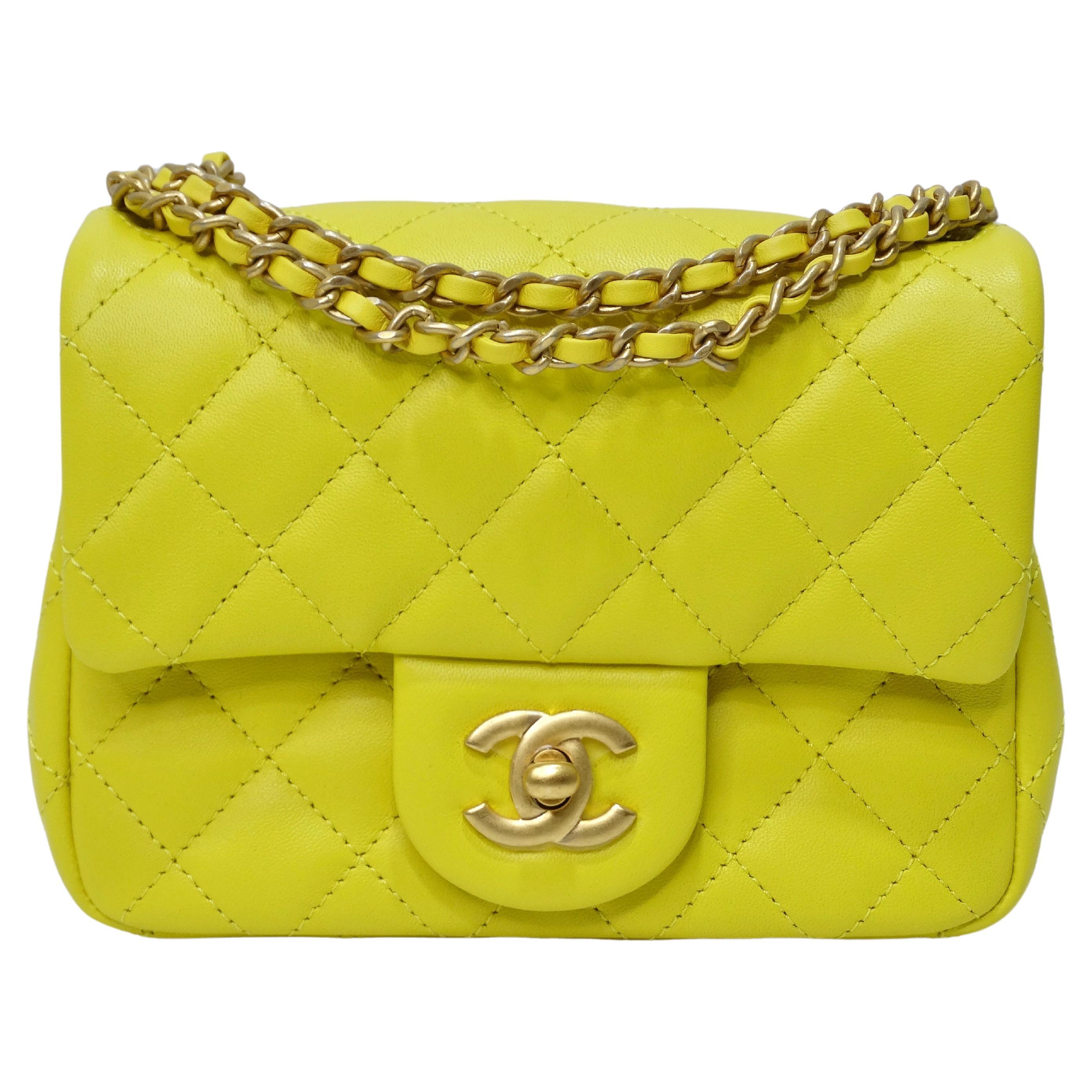 Chanel Lambskin Quilted Mini CC Pearl Crush Flap Yellow