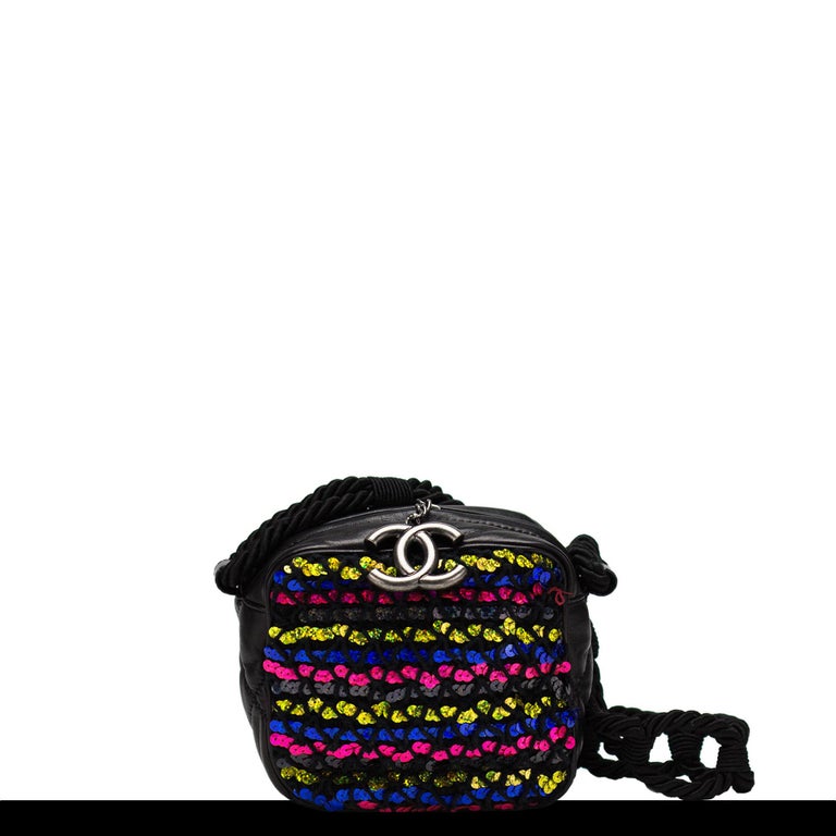 Women's or Men's Chanel Lambskin Quilted Mini Sequin Rainbow Camera Crossbody Tote For Sale