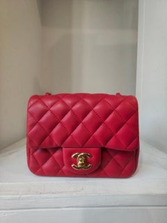 Chanel lambskin quilted mini square strawberry leather shoulder bag