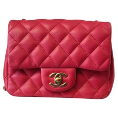 Chanel lambskin quilted mini square strawberry leather shoulder bag