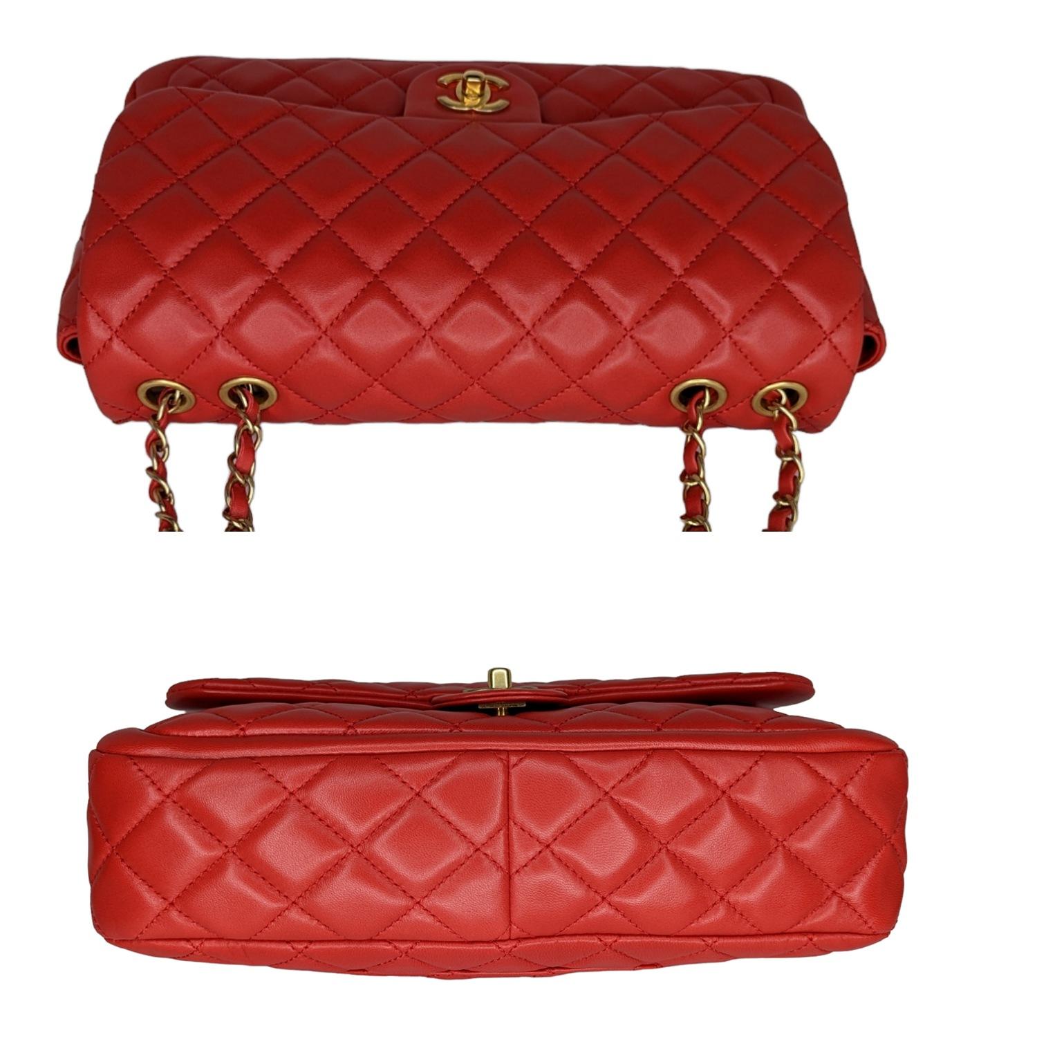 Women's Chanel Lambskin Quilted Now and Forever Flap Red