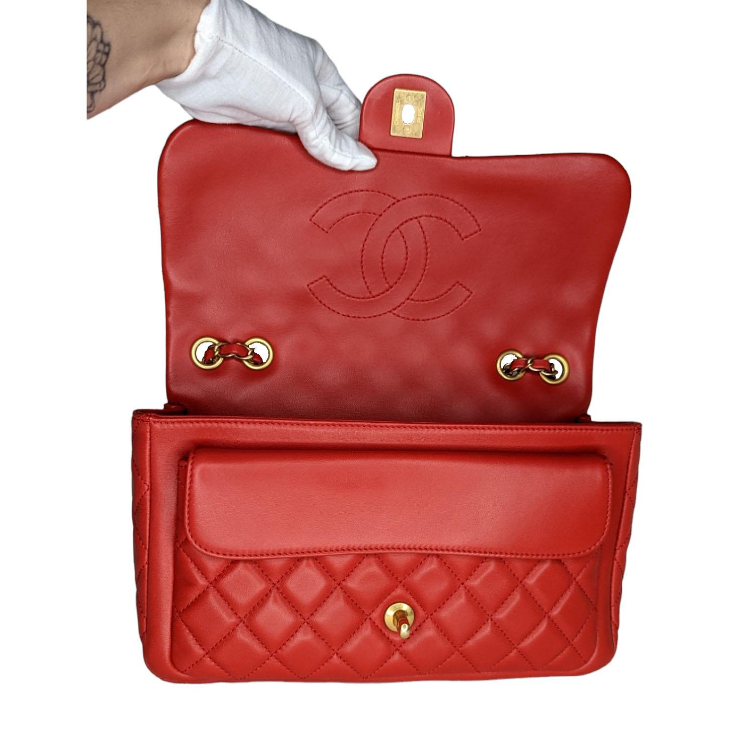 Chanel Lambskin Quilted Now and Forever Flap Red 1