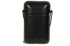 Chanel Lambskin Quilted Phone Case Holder Black Leather Crossbody Bag On A Chain