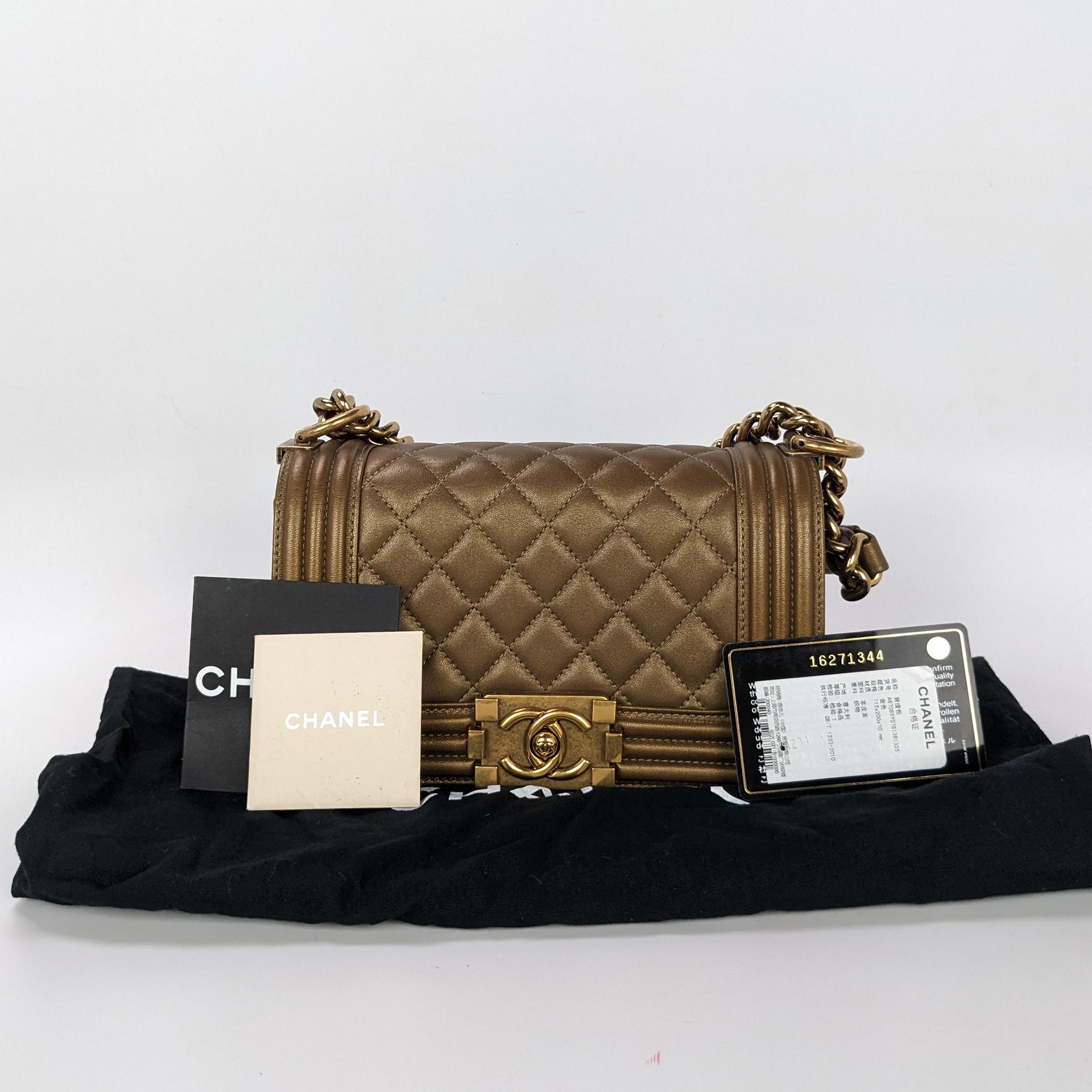 Chanel Lambskin Quilted Small Boy Flap Gold In Good Condition In Denver, CO