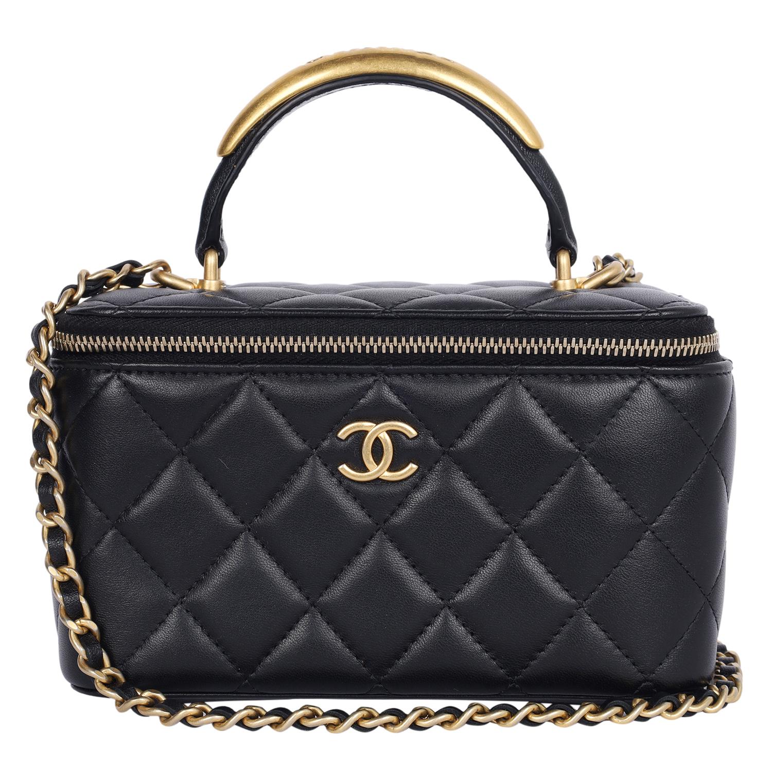 Chanel Lambskin Quilted Small Top Handle Vanity Case Black Crossbody Bag 6