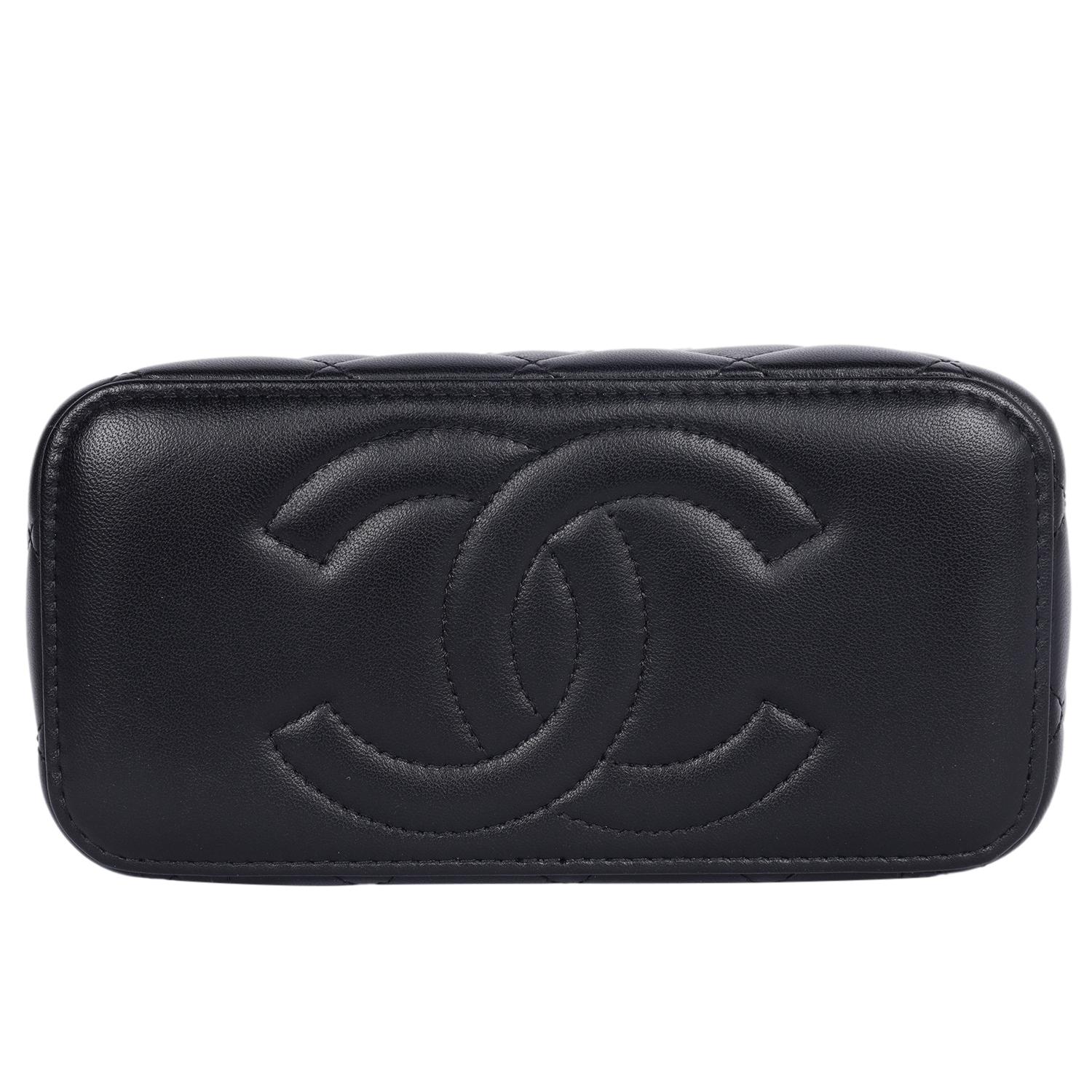 Chanel Lambskin Quilted Small Top Handle Vanity Case Black Crossbody Bag 7
