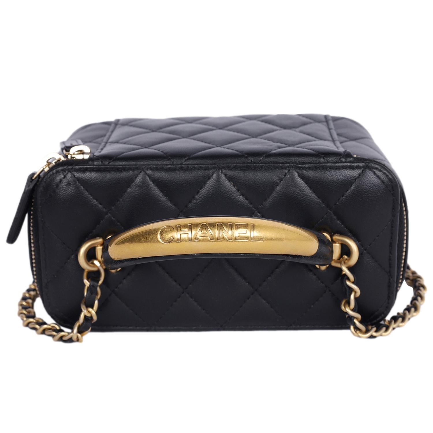 Chanel Lambskin Quilted Small Top Handle Vanity Case Black Crossbody Bag 8