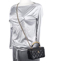 Chanel Lambskin Quilted Small Top Handle Vanity Case Black Crossbody Bag