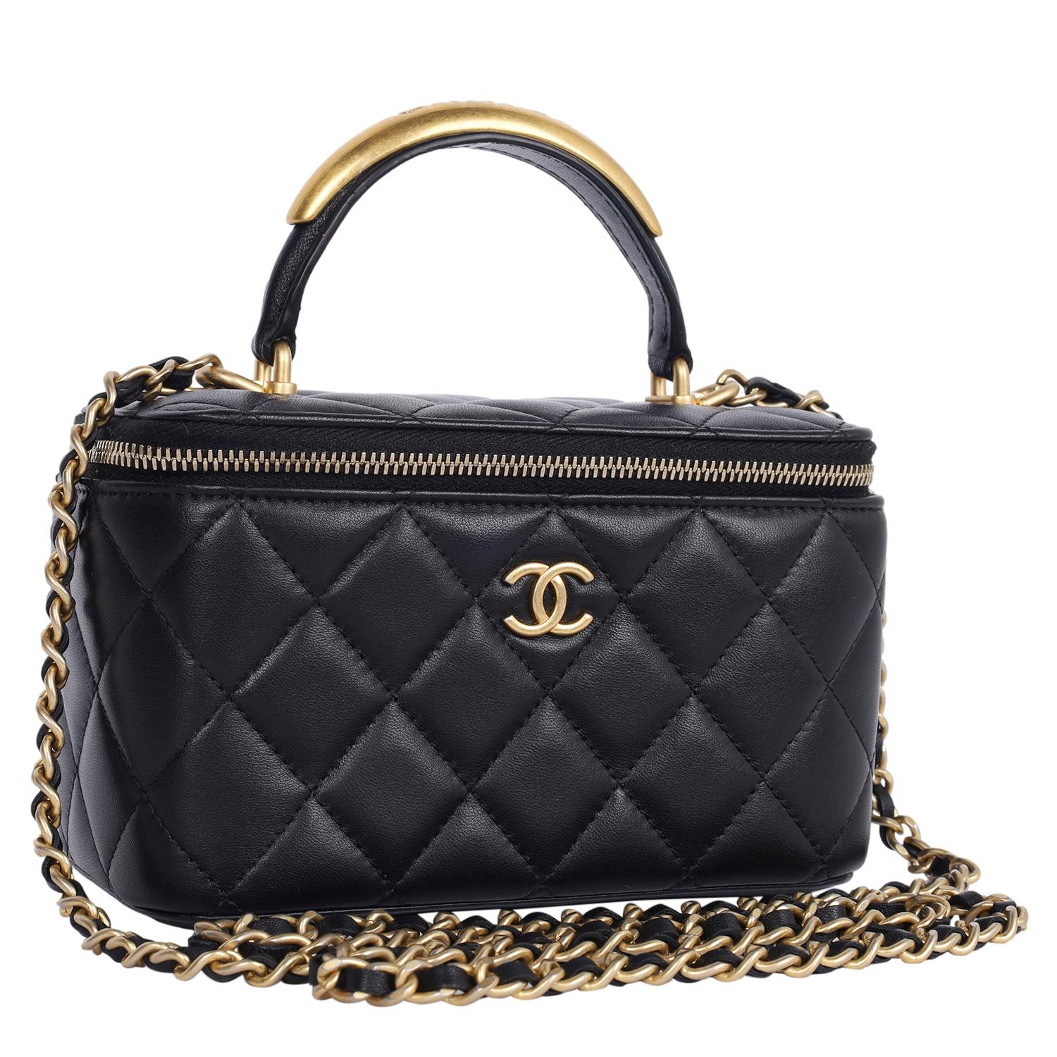 Chanel Lambskin Quilted Small Top Handle Vanity Case Black Crossbody Bag 1