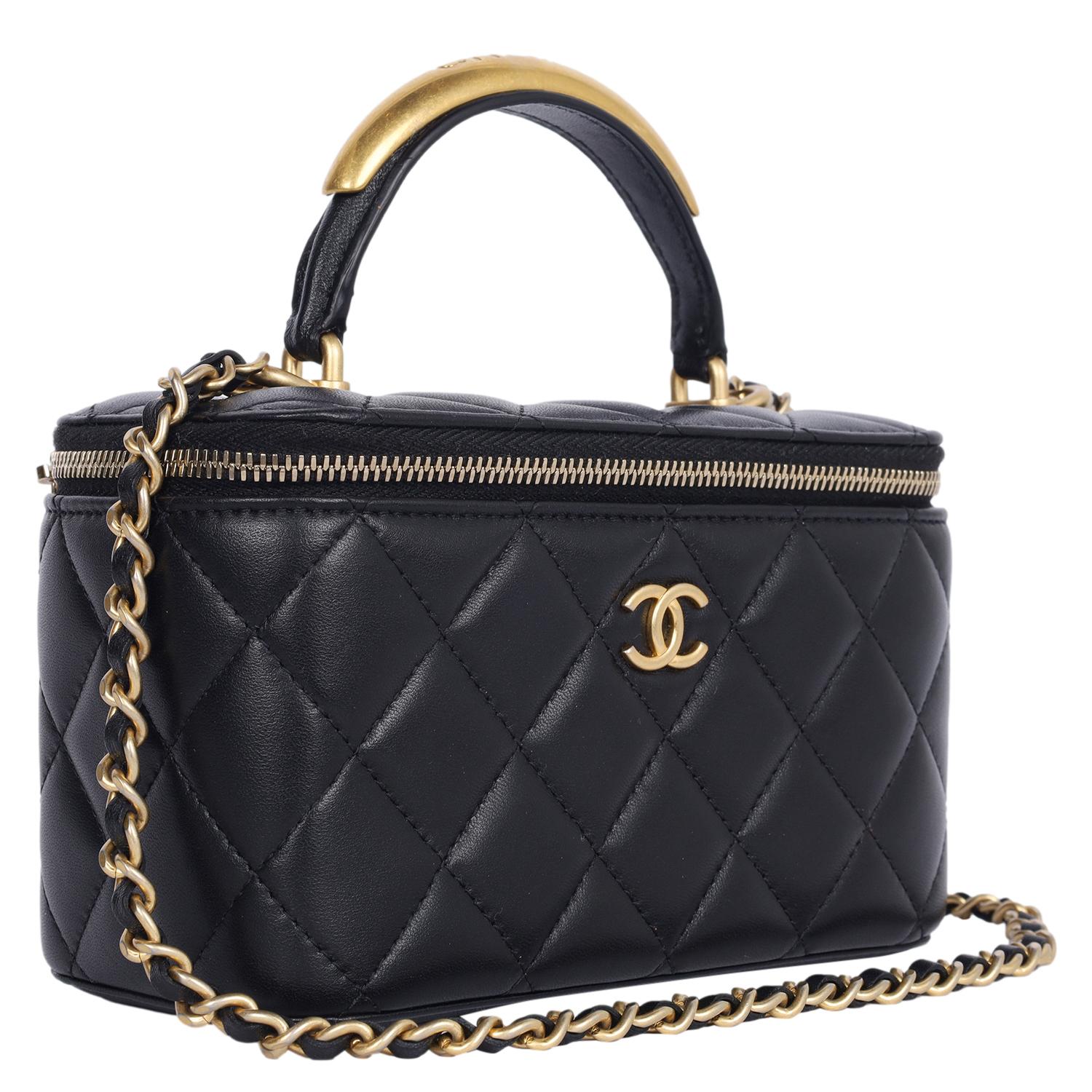 Chanel Lambskin Quilted Small Top Handle Vanity Case Black Crossbody Bag 2