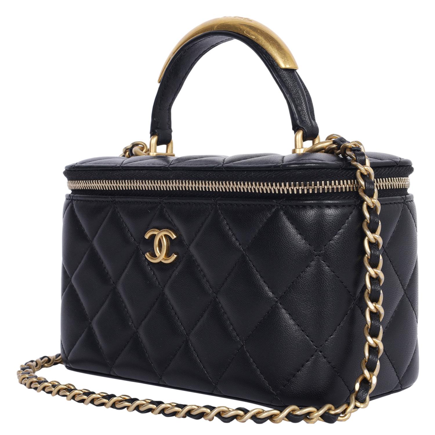 Chanel Lambskin Quilted Small Top Handle Vanity Case Black Crossbody Bag 3
