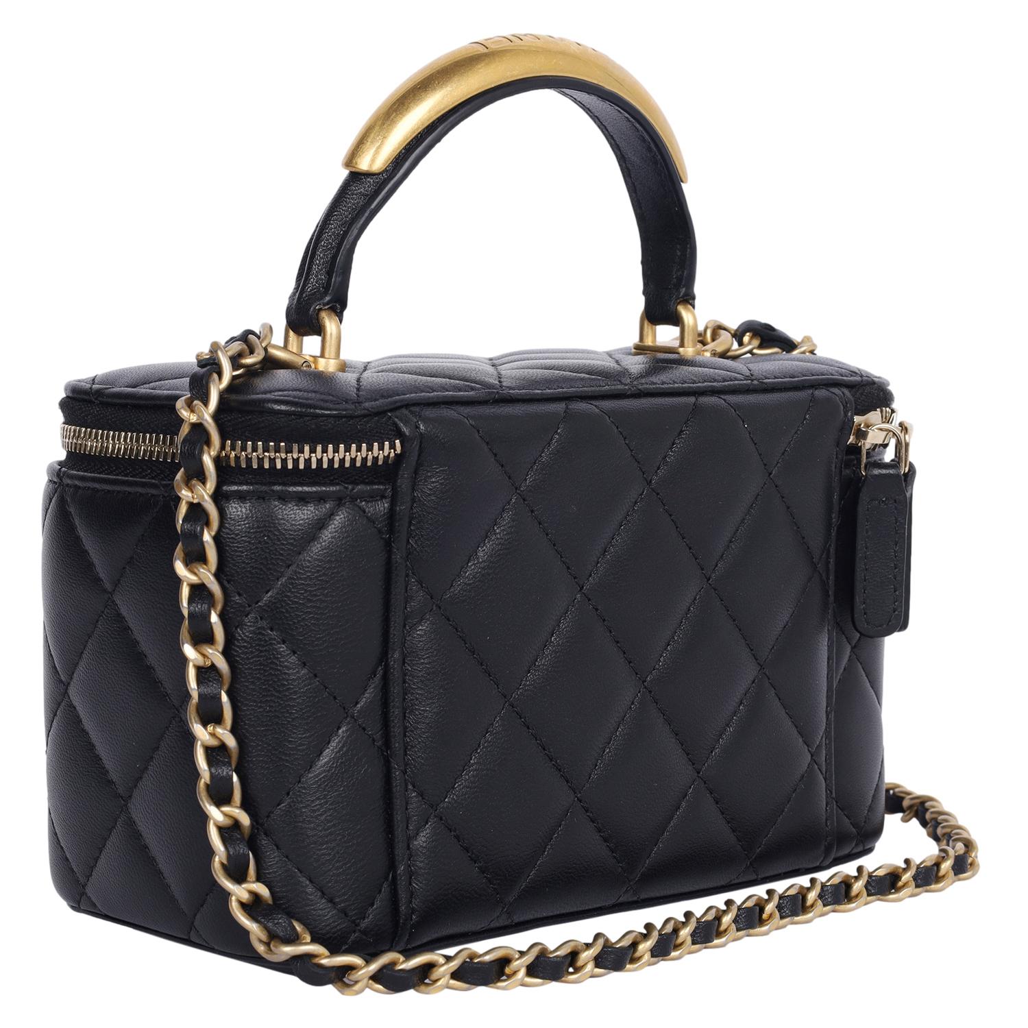 Chanel Lambskin Quilted Small Top Handle Vanity Case Black Crossbody Bag 4