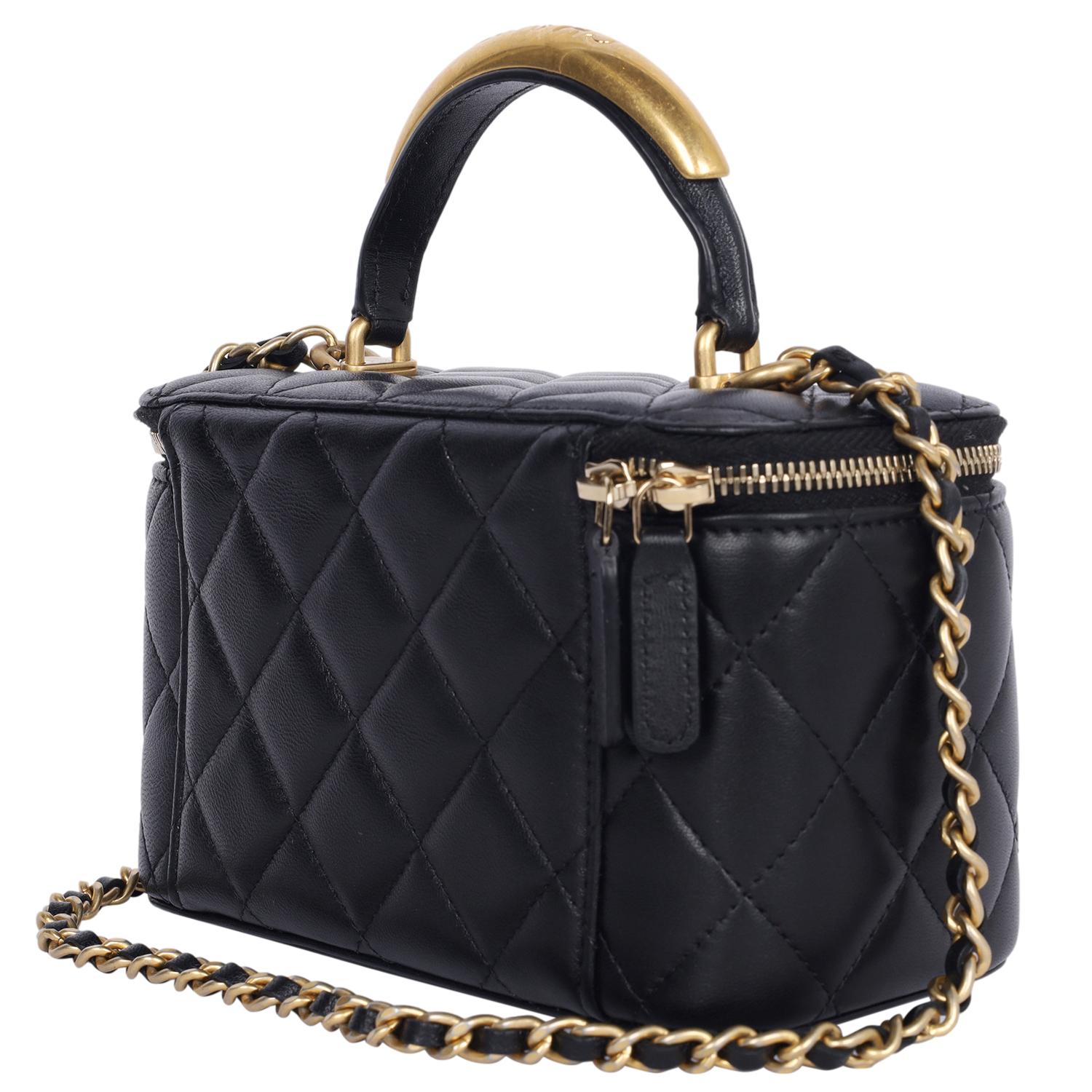 Chanel Lambskin Quilted Small Top Handle Vanity Case Black Crossbody Bag 5