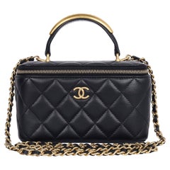 Chanel Lambskin Quilted Small Top Handle Vanity Case Black Crossbody Bag