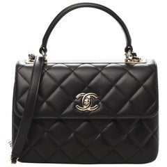 CHANEL Lammfell gesteppt klein Trendy CC Dual Handle Klappe Tasche Schwarz