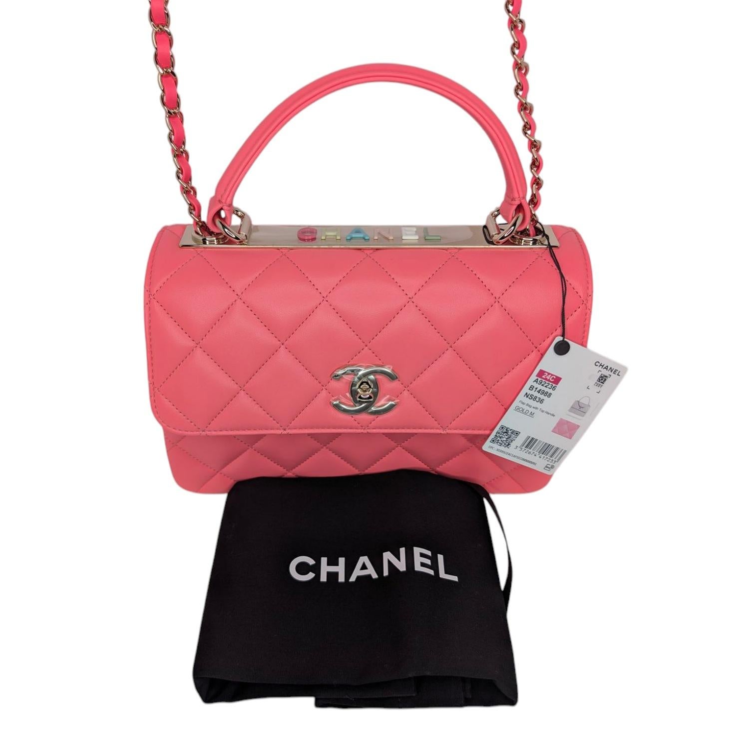 Chanel 24C Lammfell gesteppt klein Trendy CC Top Handle Klappe (Pink) im Angebot