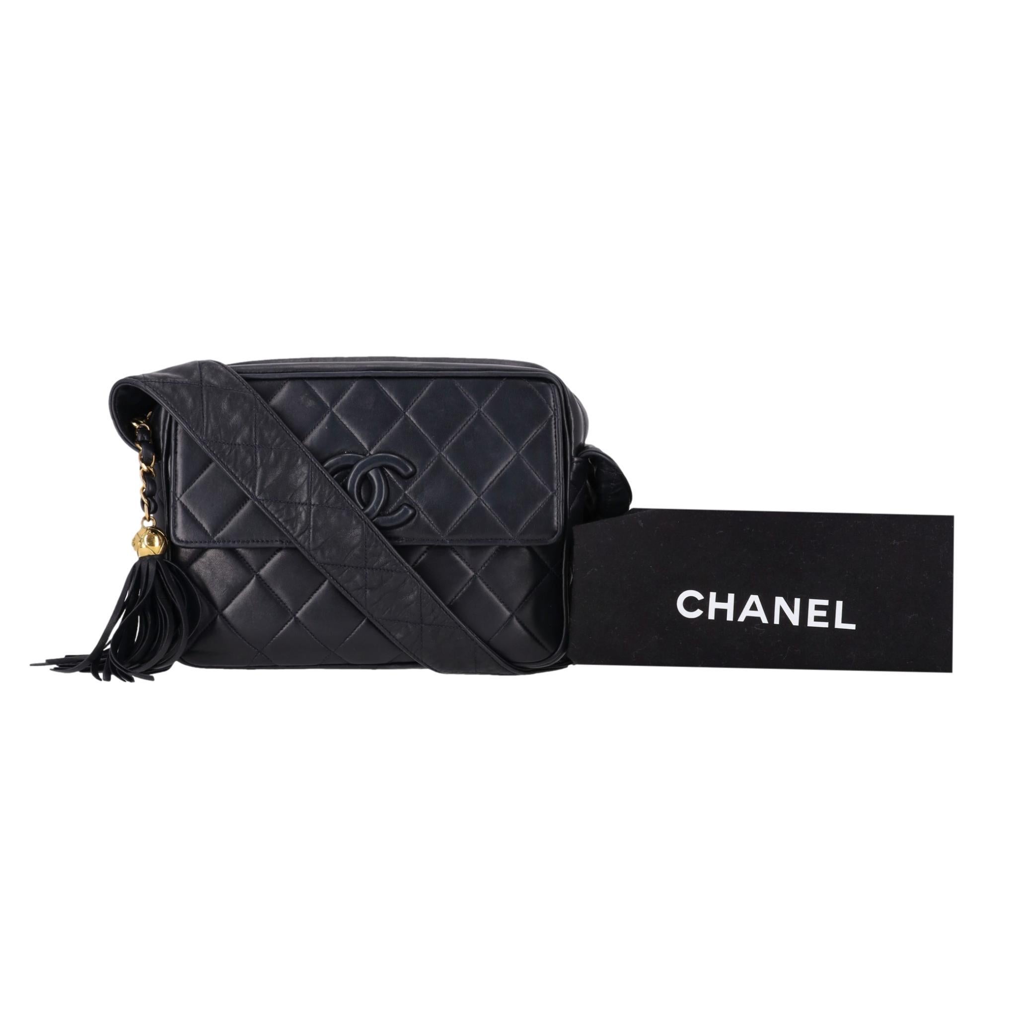 Black Chanel Lambskin Quilted Tassel Detail Camera Crossbody Bag