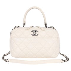 Used Chanel Lambskin Quilted Top Handle Vanity Case White