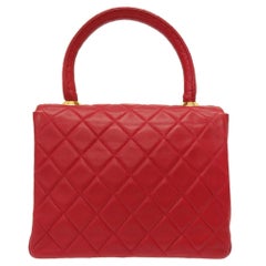 Chanel Lambskin Red Matelasse Coco Mark Turn Lock Handbag