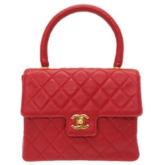 Chanel Lambskin Red Matelasse Coco Mark Turn Lock Handbag
